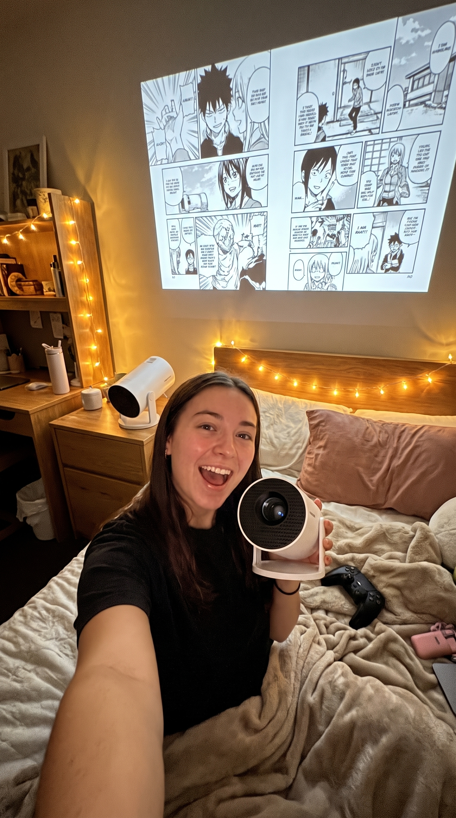 Customer selfie with manga projector
