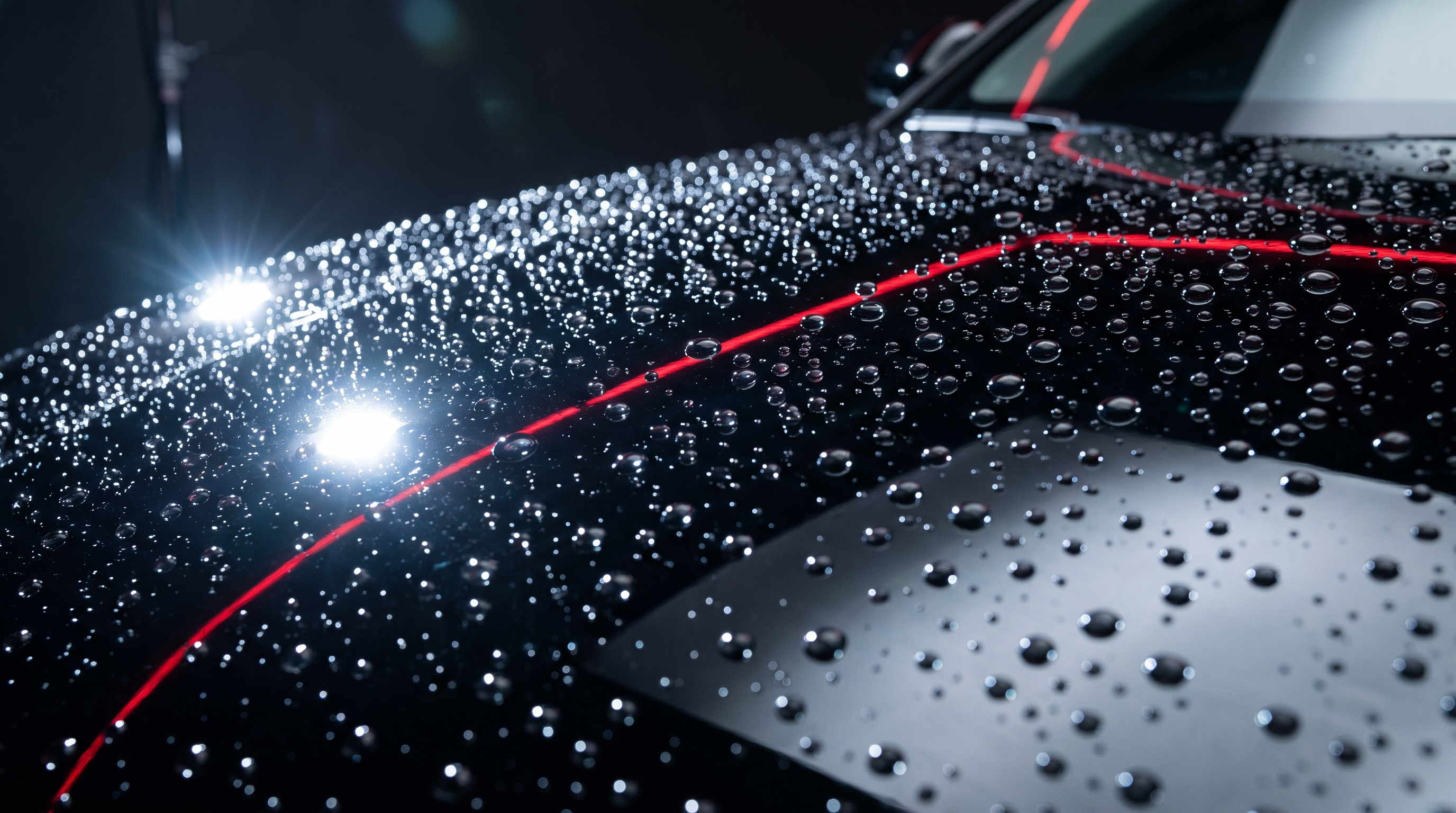 Water beading on a ceramic-coated black panel