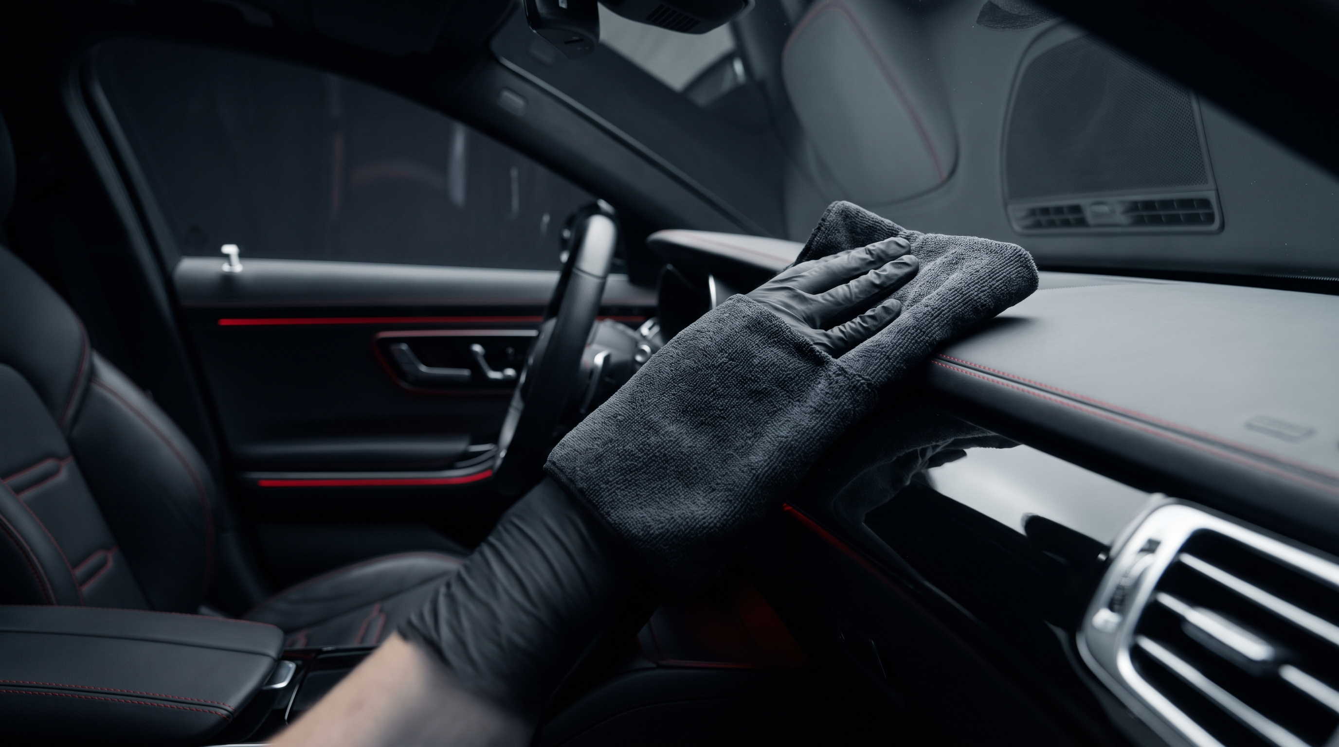 Detailed black leather car interior