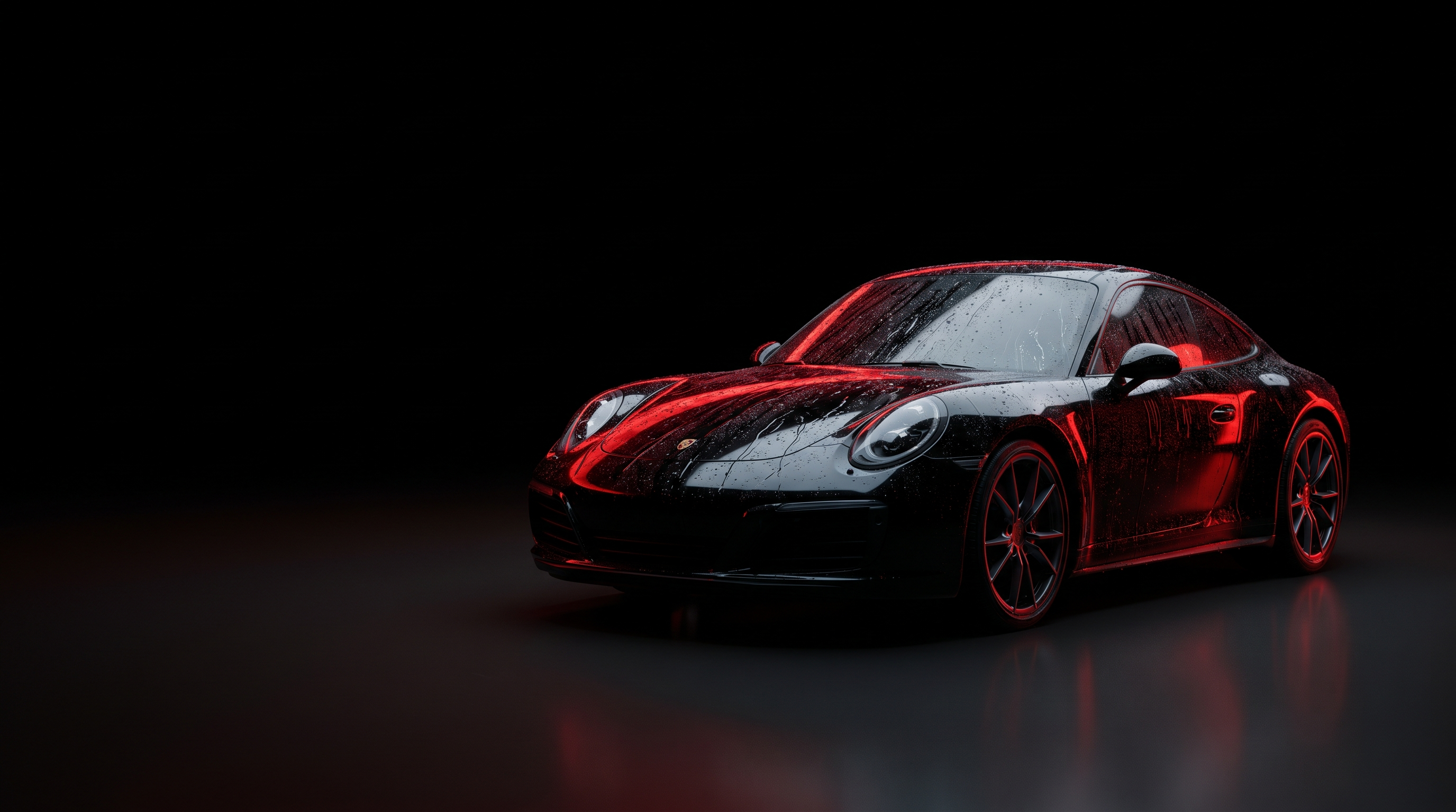 Ceramic-coated glossy black car with water beading