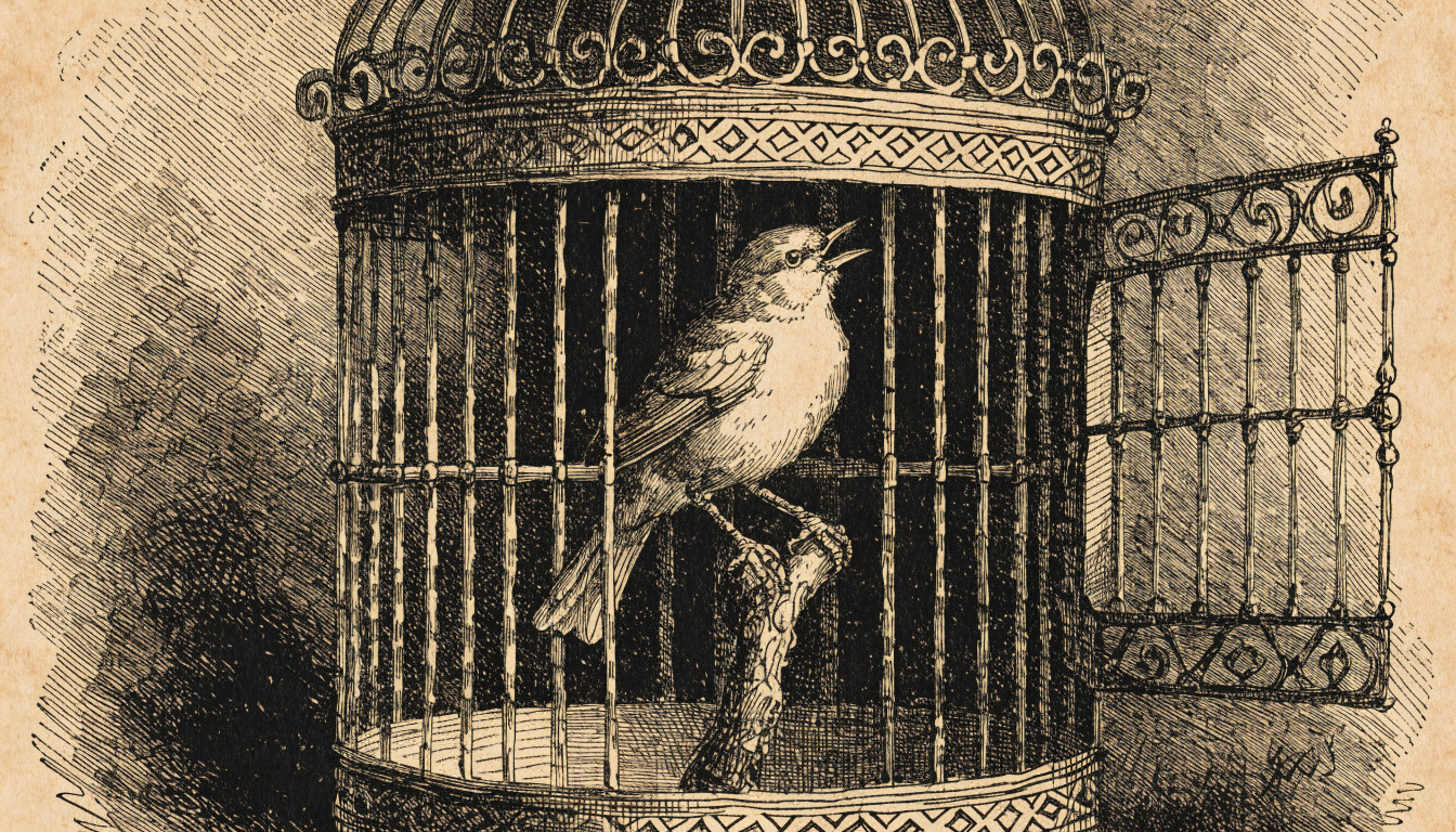 Kreativität trainieren – ein singender Vogel im offenen Käfig