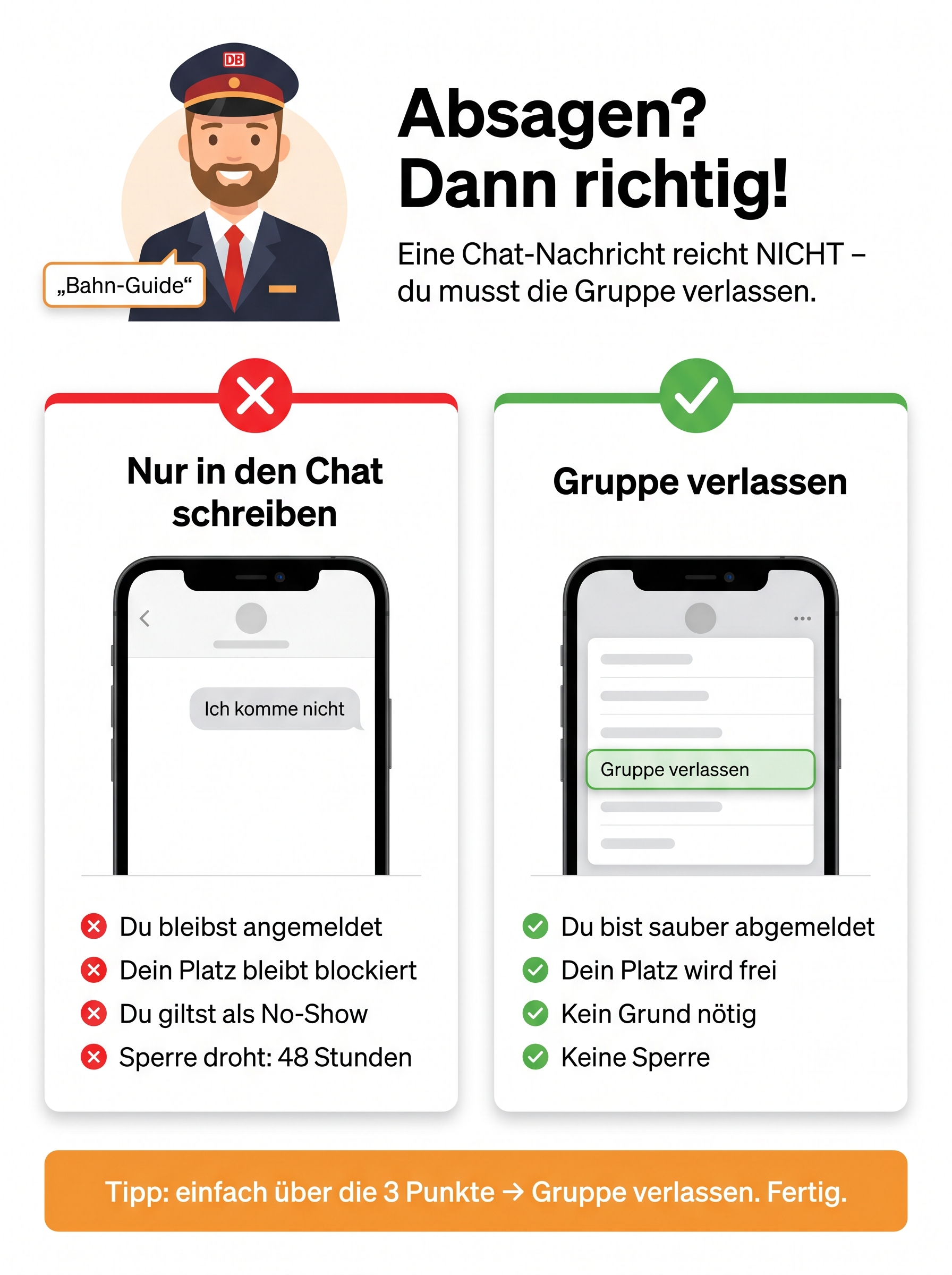Nur in den Chat schreiben reicht nicht – Gruppe verlassen ist Pflicht