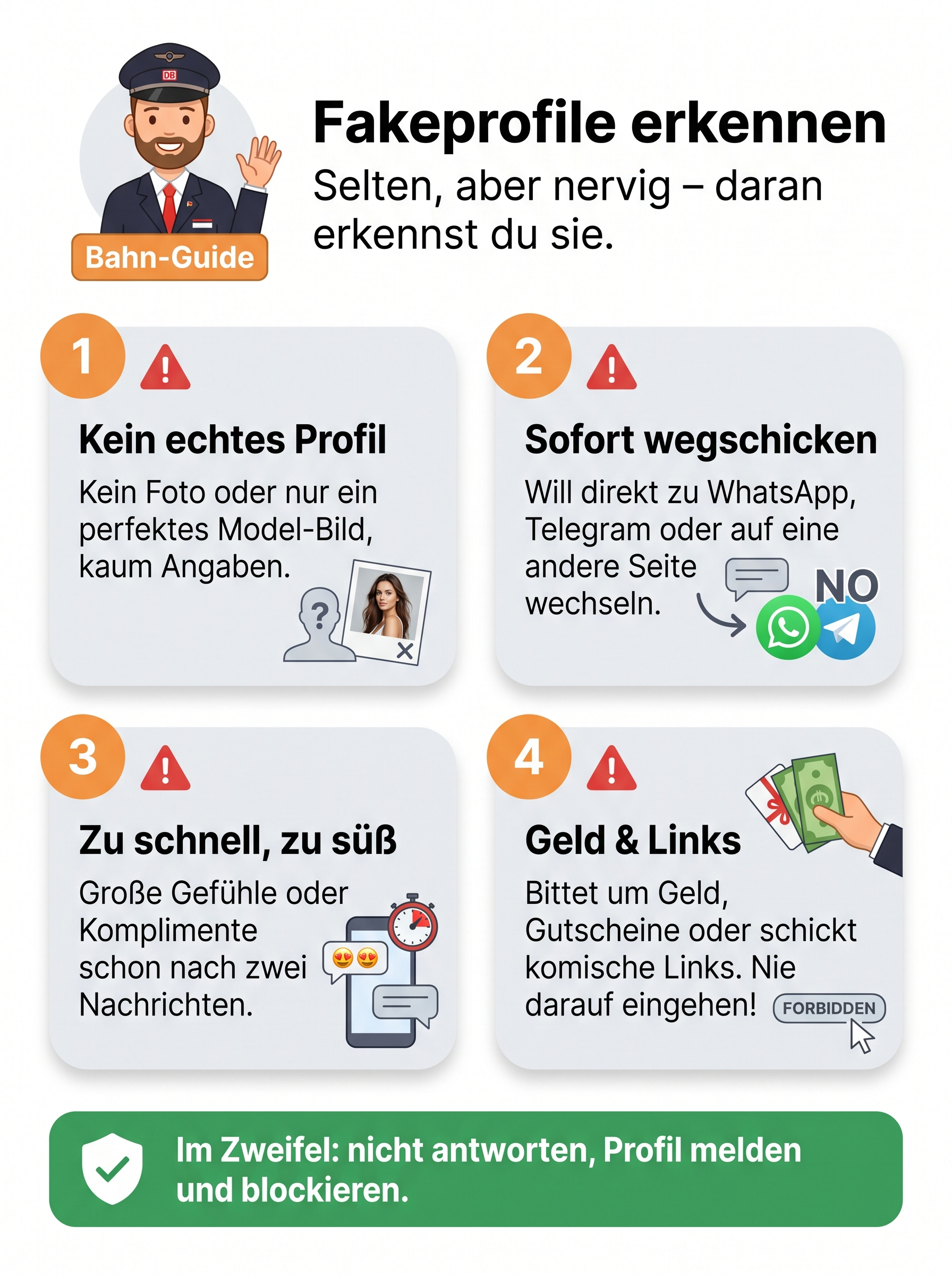 Fakeprofile bei Meet5 erkennen – Warnzeichen – Grafik