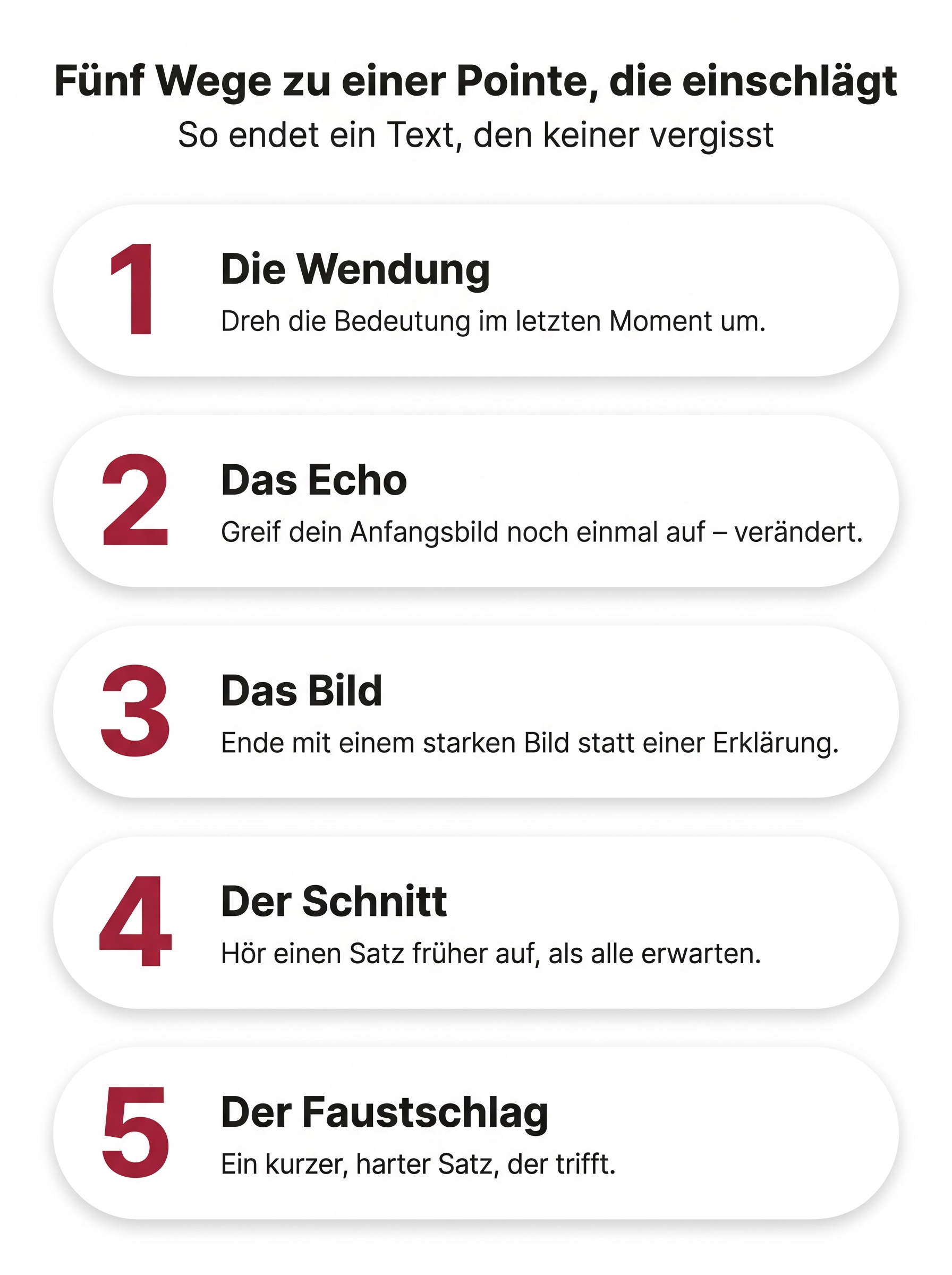 Erklärbild: Fünf Wege zu einer Pointe, die einschlägt