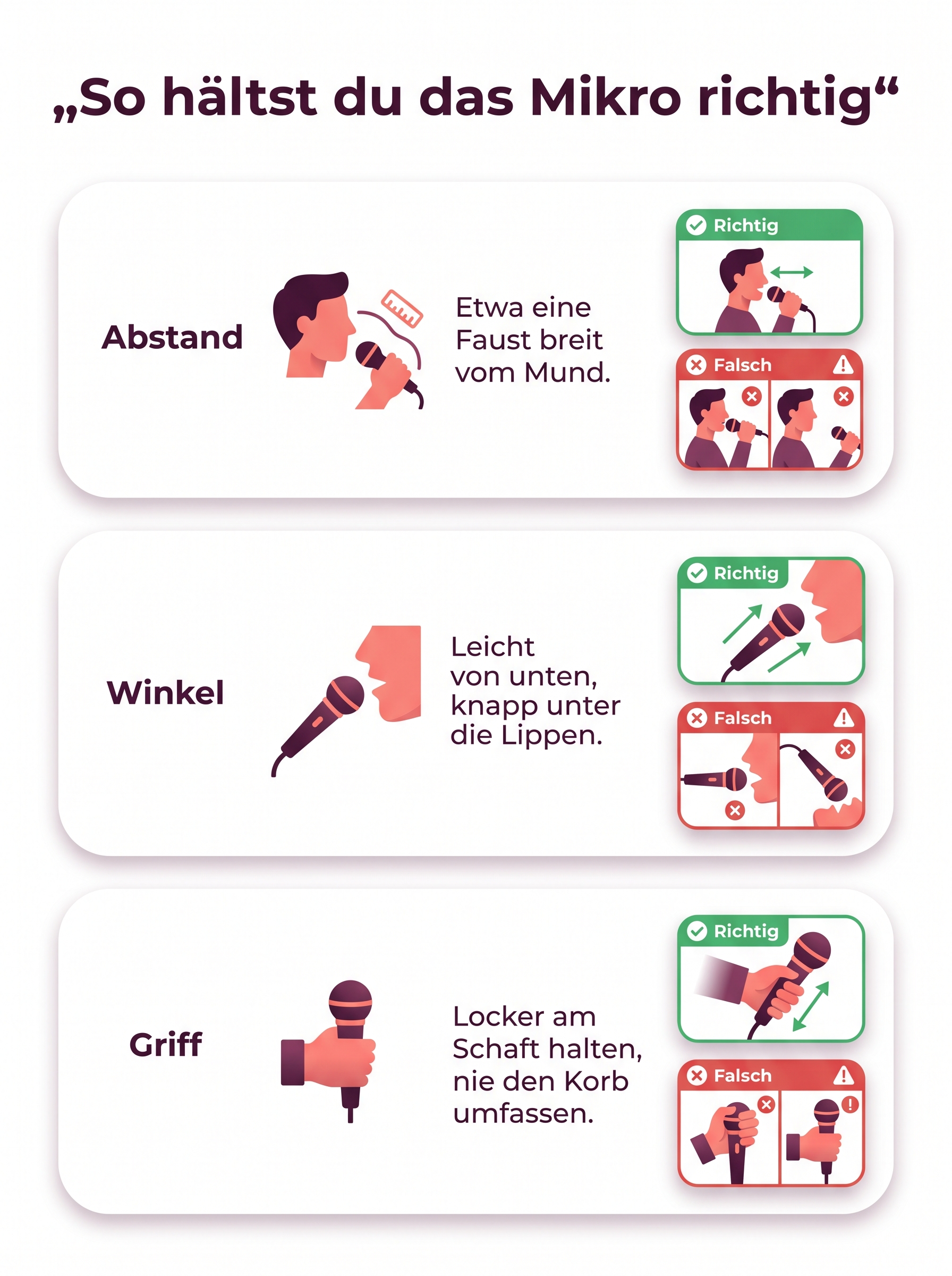 Erklärbild: So hältst du das Mikro richtig