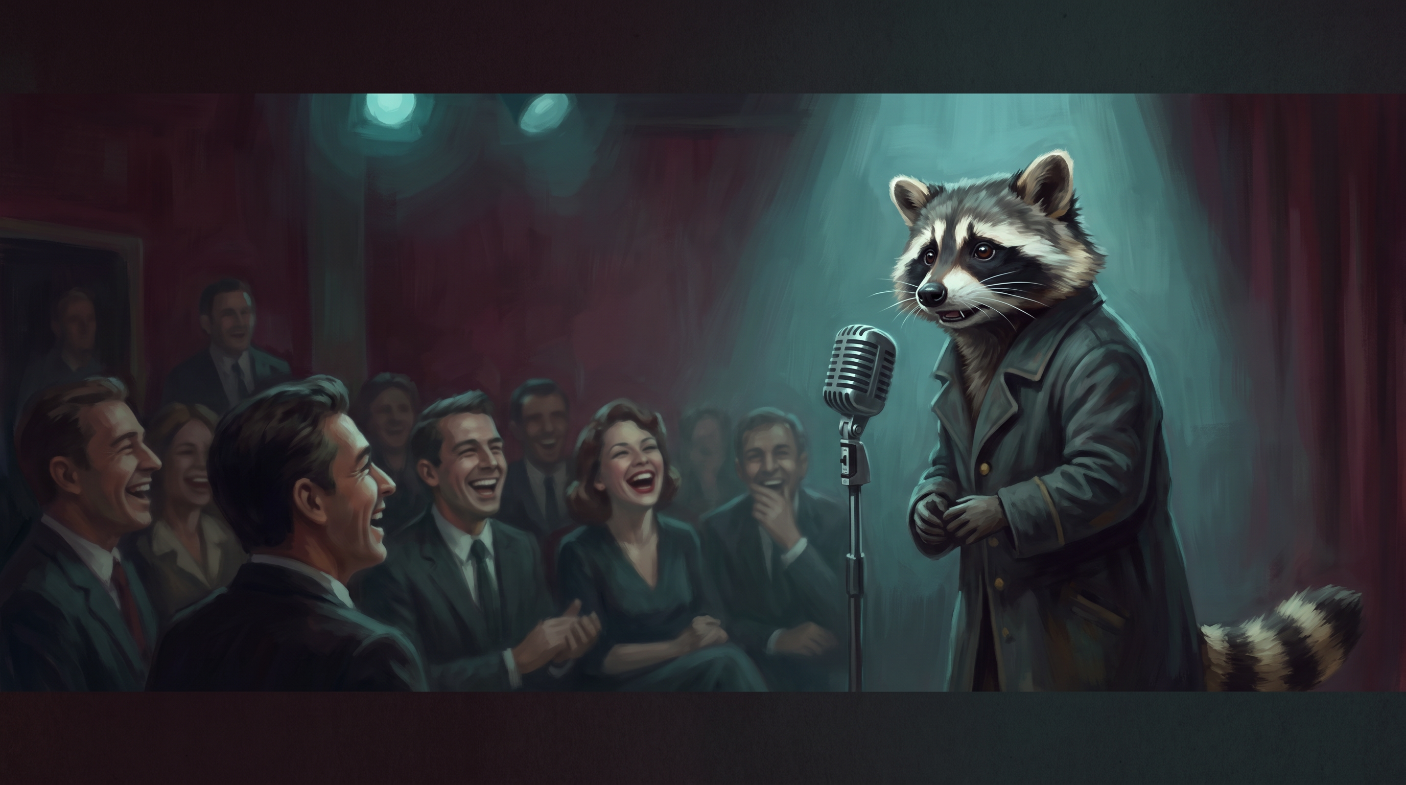 Alliteration kippt ins Komische: der Waschbär auf der Bühne, während das Publikum unfreiwillig lacht