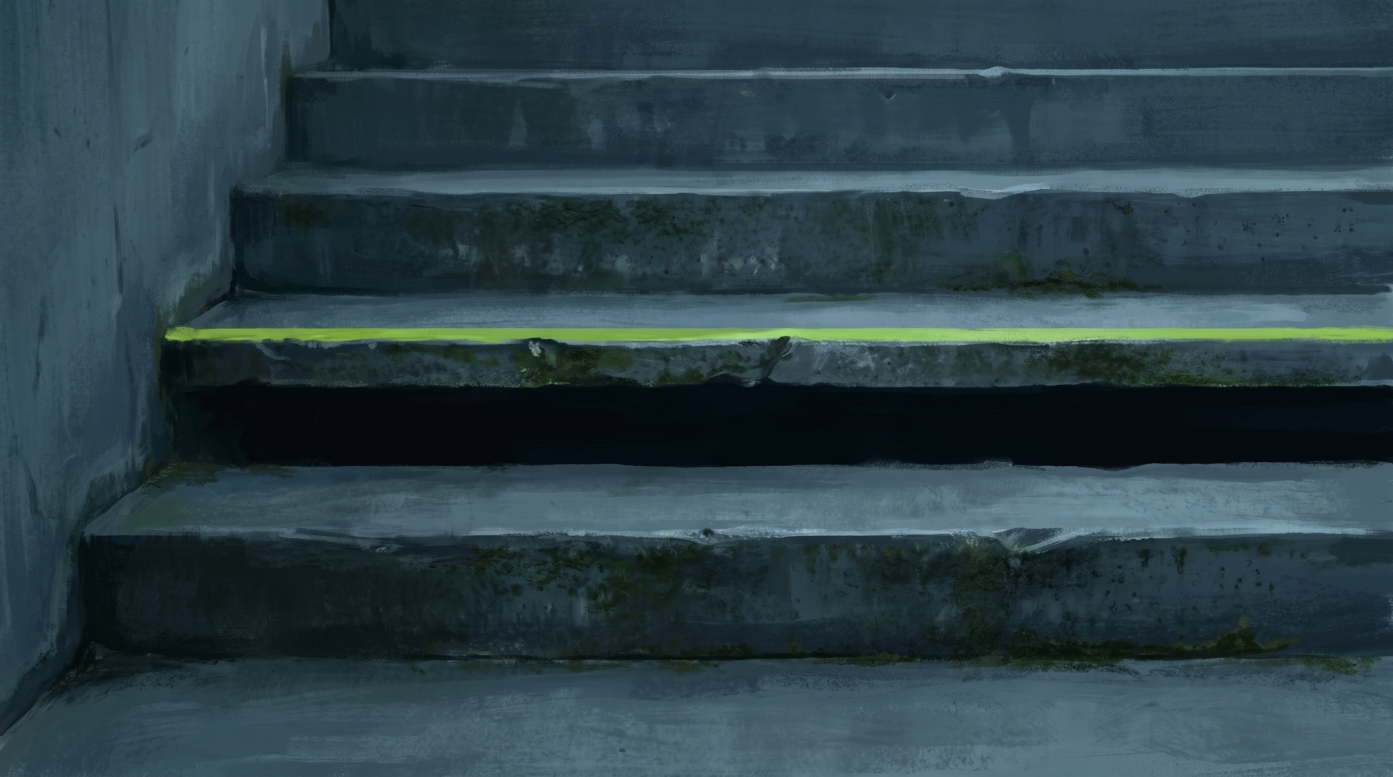 Enjambement als Bild: eine Betontreppe, bei der genau eine Stufe fehlt