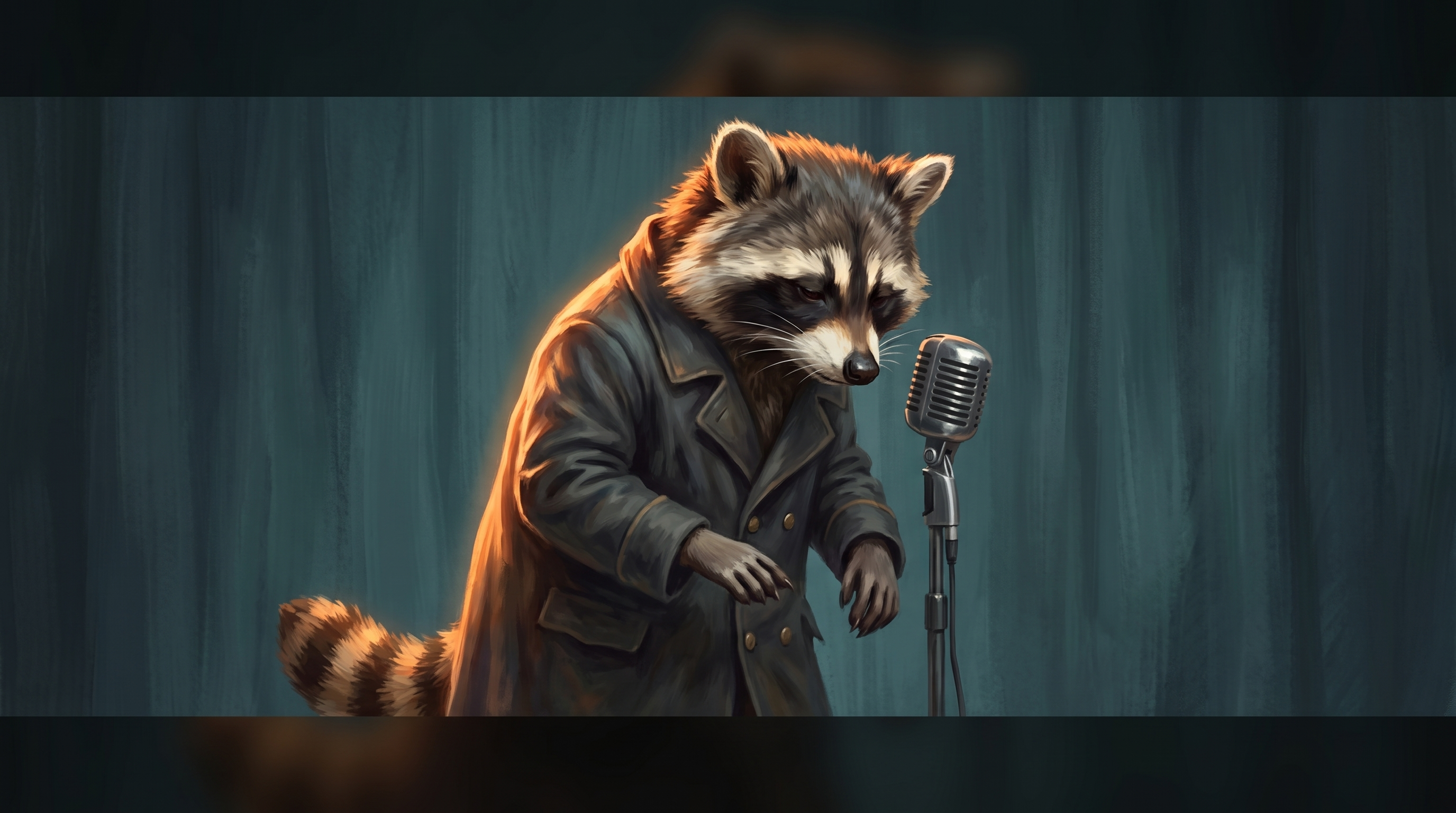 Rhythmus im Text entsteht beim Sprechen: der Waschbär schlägt am Mikrofon den Takt mit