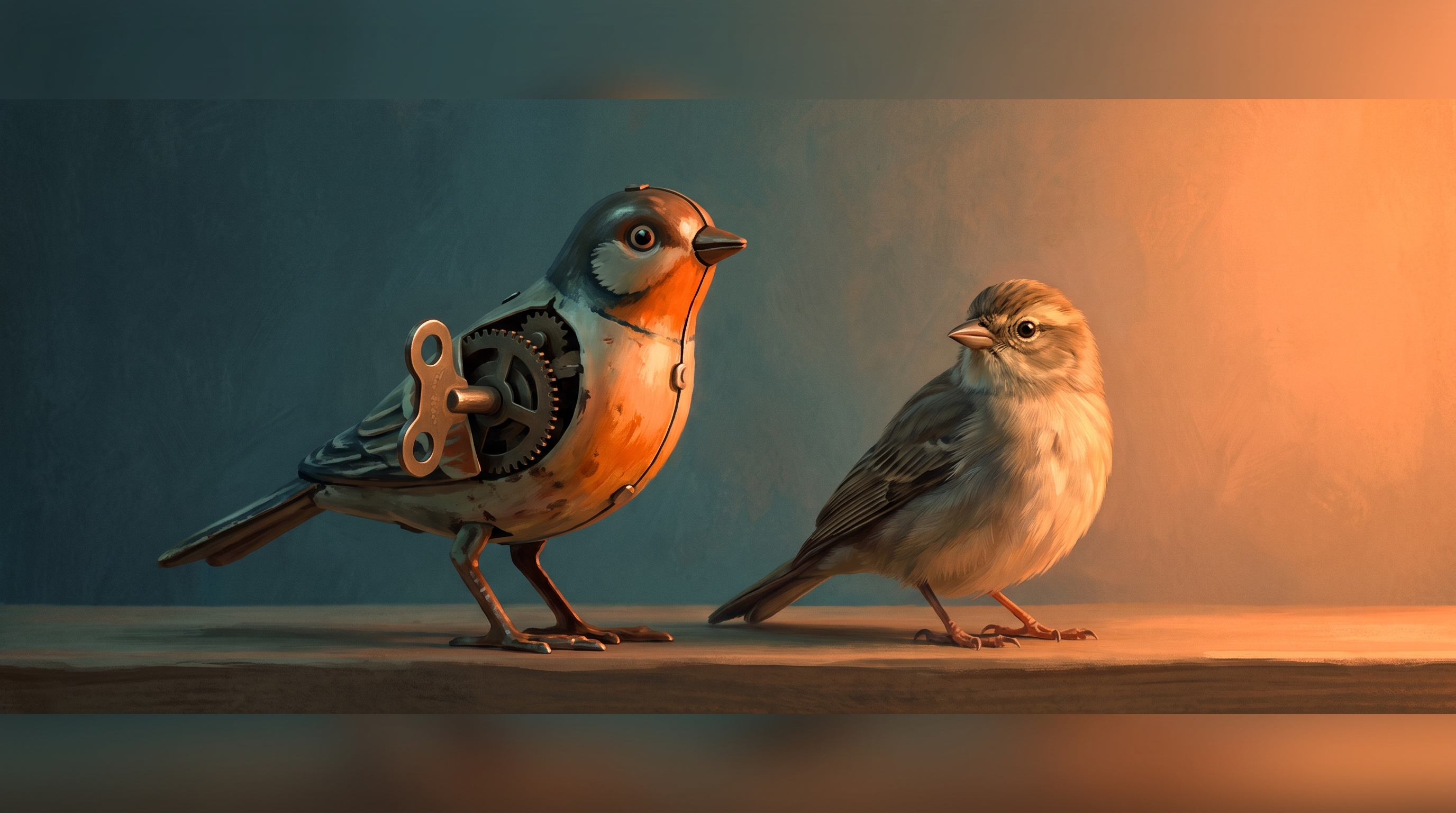 Rhythmus im Text ist der Unterschied zwischen Mechanik und Leben: ein Aufziehvogel neben einem echten Vogel