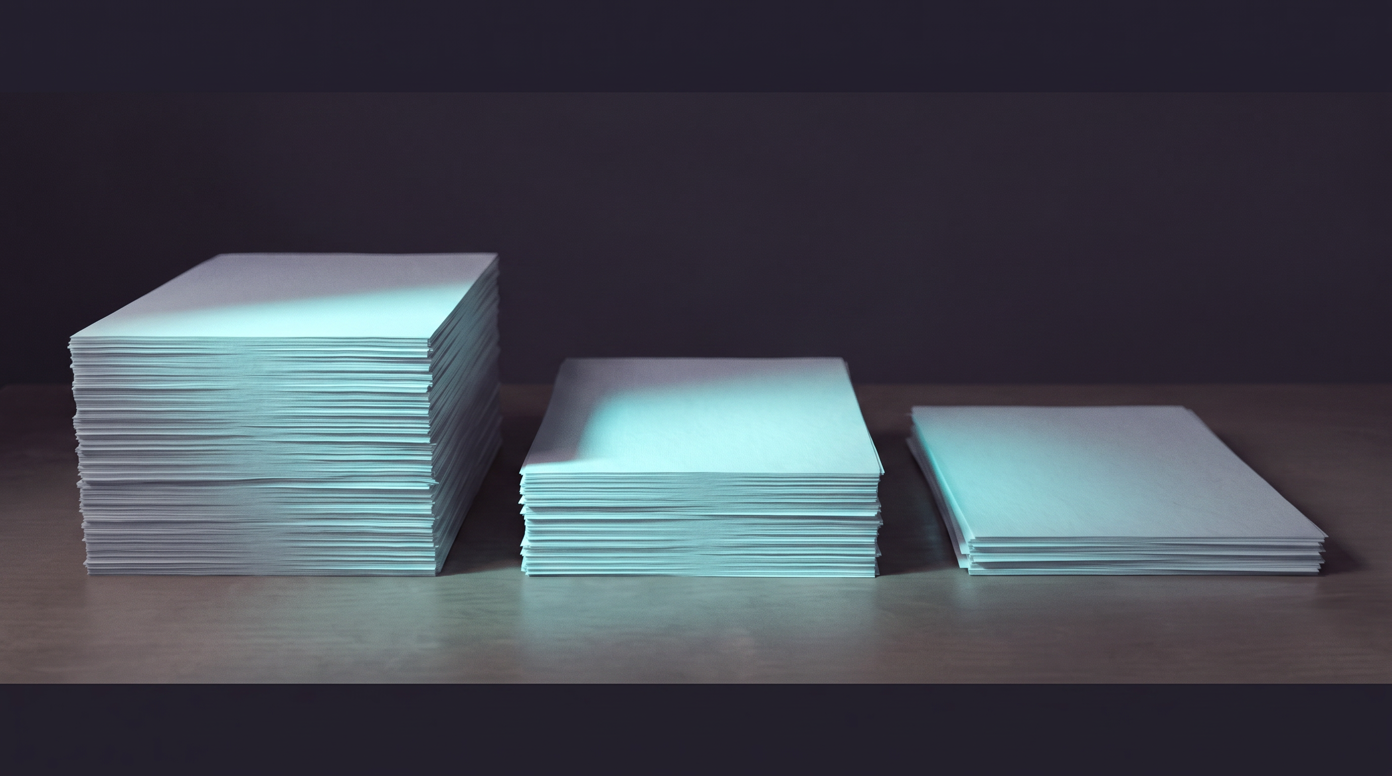 Texte überarbeiten in drei Fassungen: drei Papierstapel, jeder dünner als der vorige