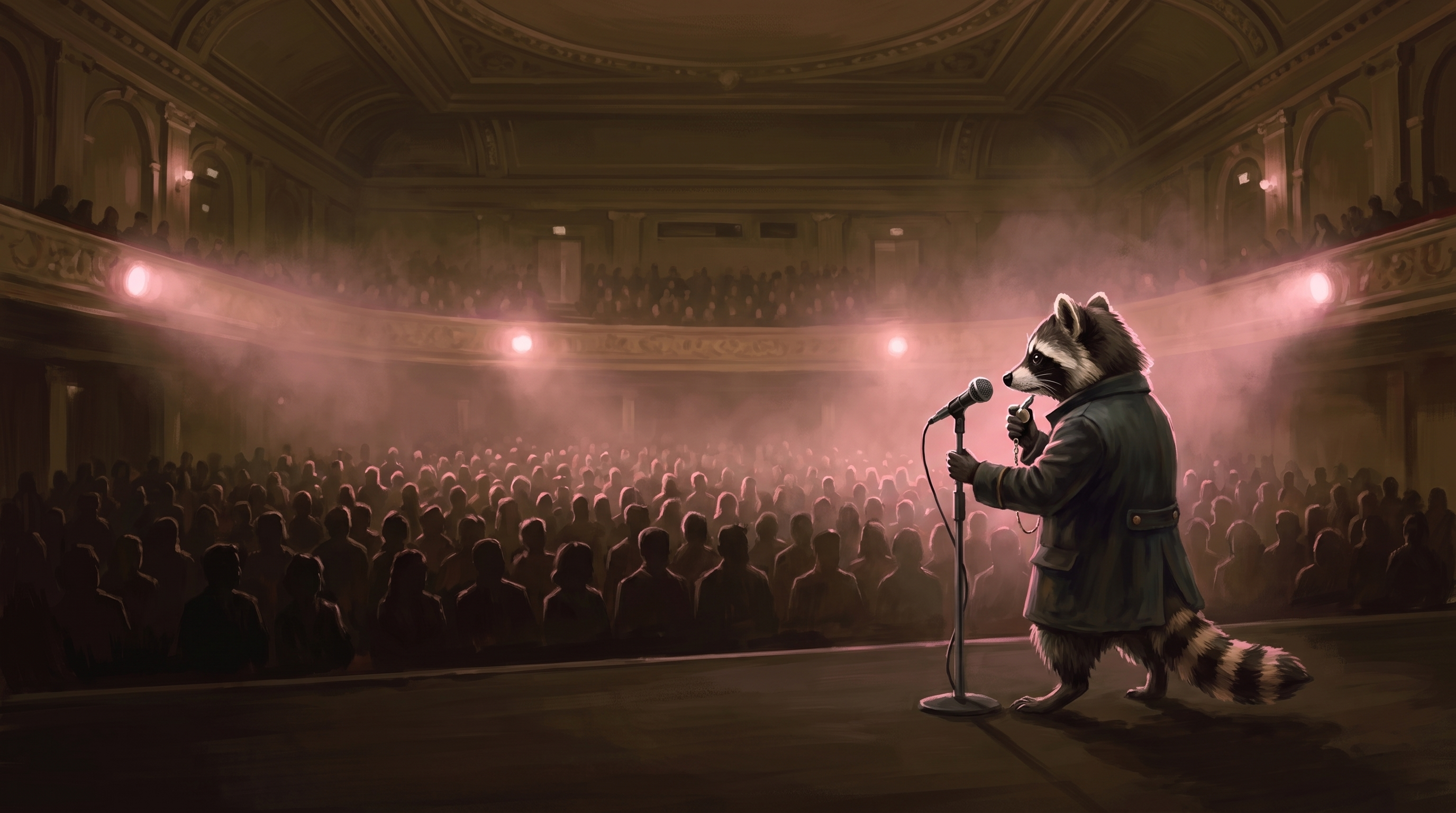 Titel finden zahlt sich aus: der Saal ist aufmerksam, bevor der Waschbär das erste Wort sagt
