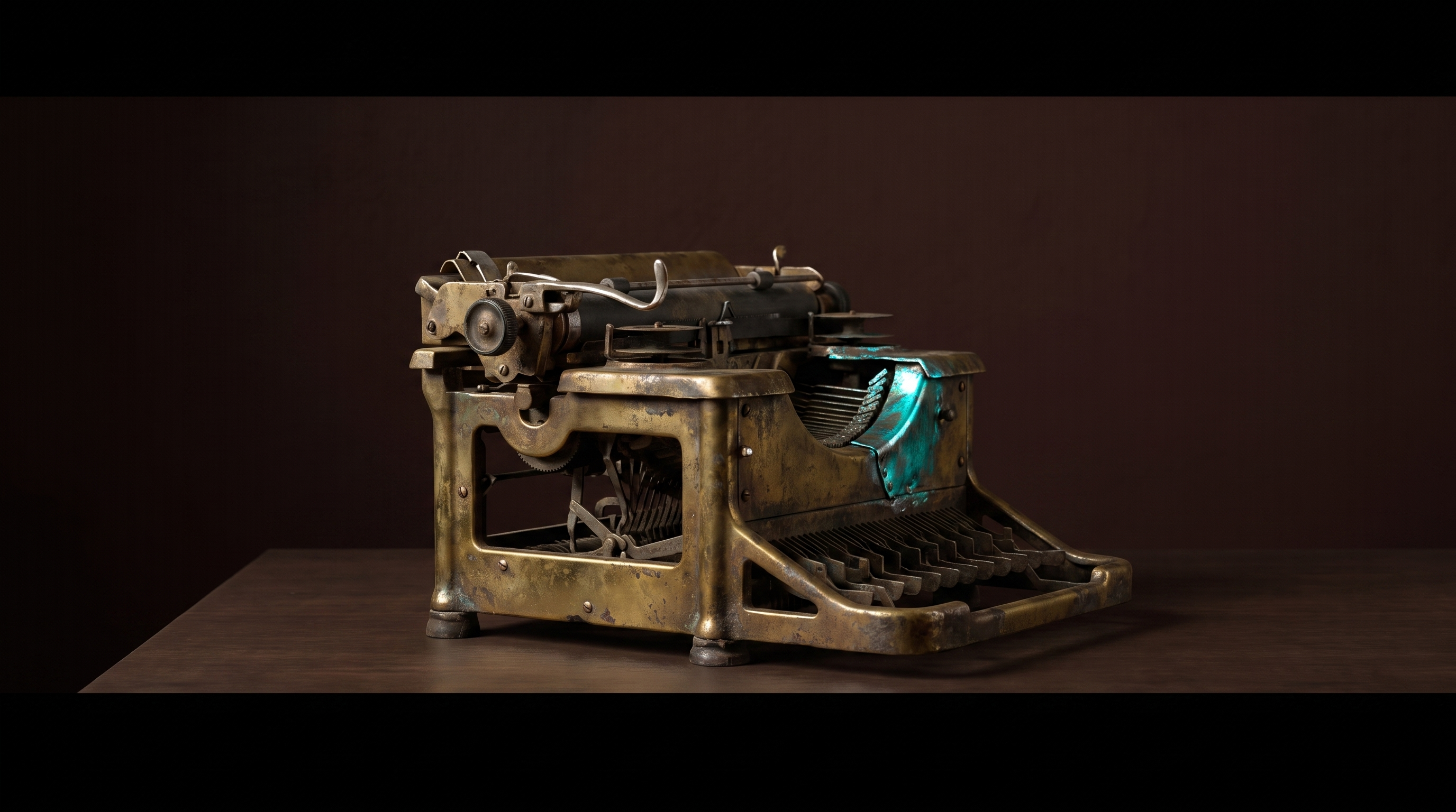 Handschriftlich schreiben oder mechanisch: ein altes mechanisches Schreibgerät mit sichtbarer Reparatur