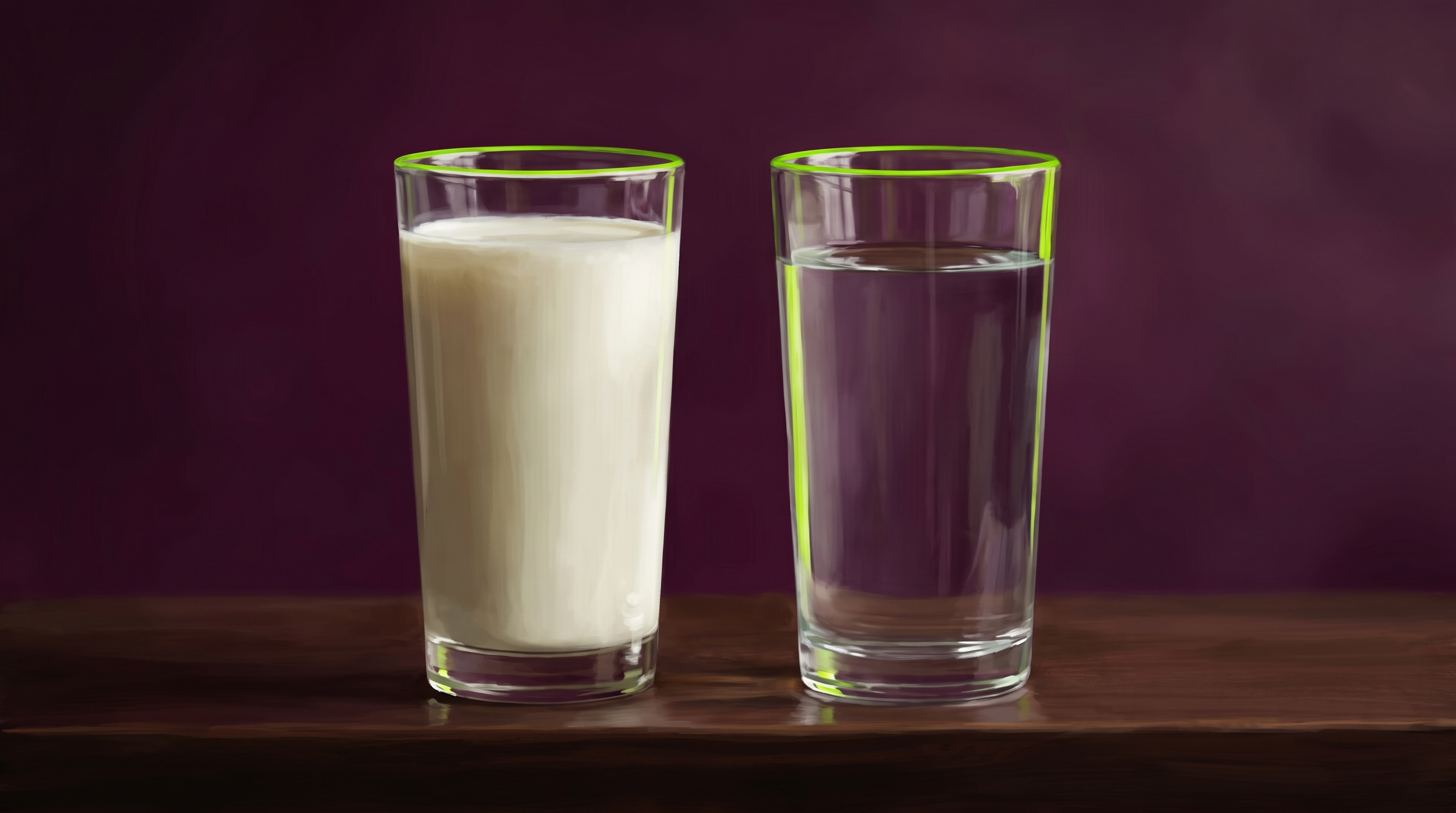 Milch und Wasser beim Essen vor Auftritt: zwei Gläser nebeneinander
