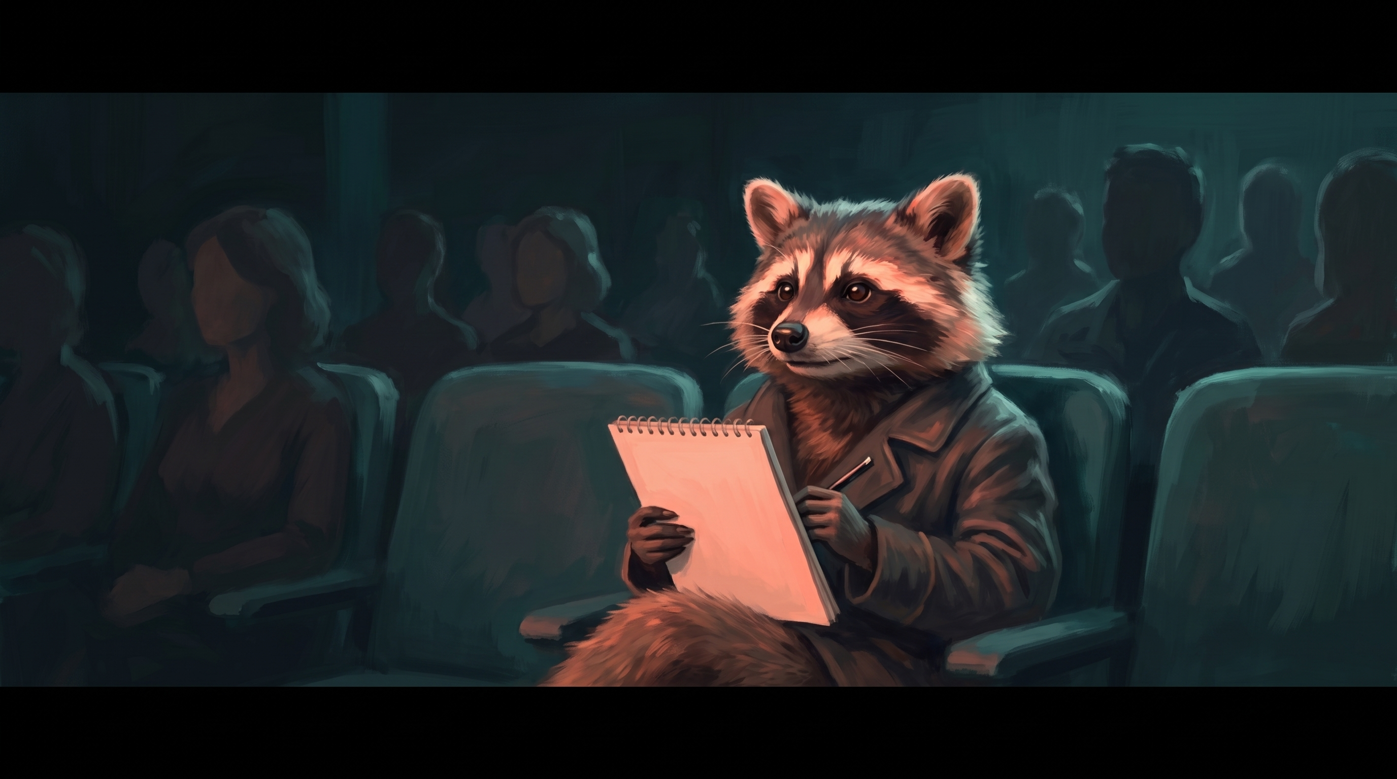 Die Poetry Slam Jury verstehen: der Waschbär macht sich im Publikum Notizen