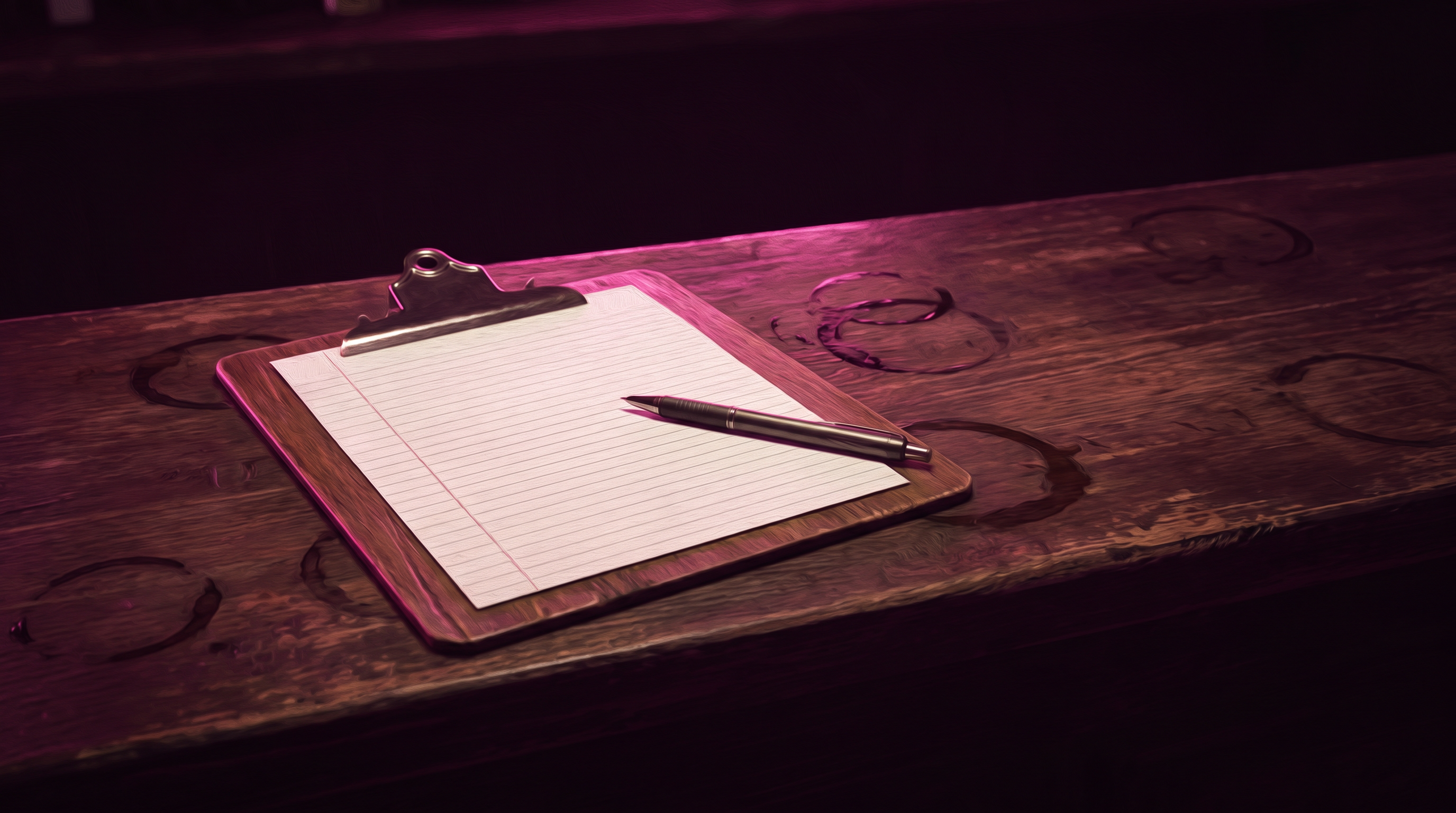 Die offene Liste beim Poetry Slam in Papierform: Klemmbrett und Stift auf dem Tresen