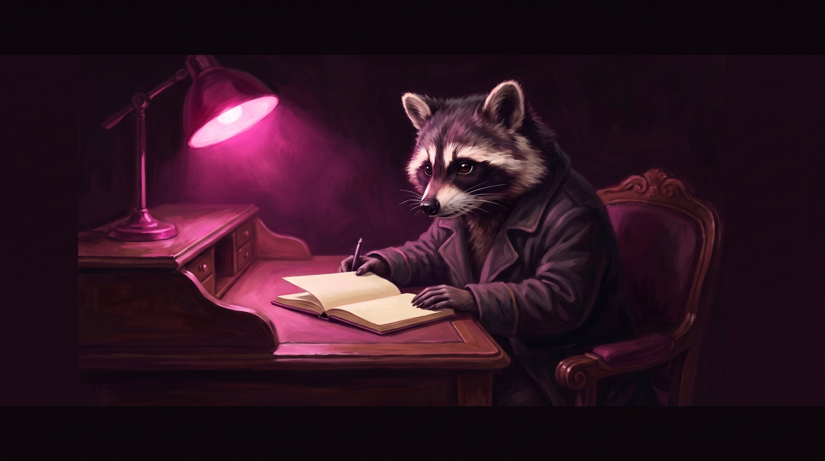 Ohne offene Liste bleibt der Text im Schreibtisch: der Waschbär zögert am Notizbuch