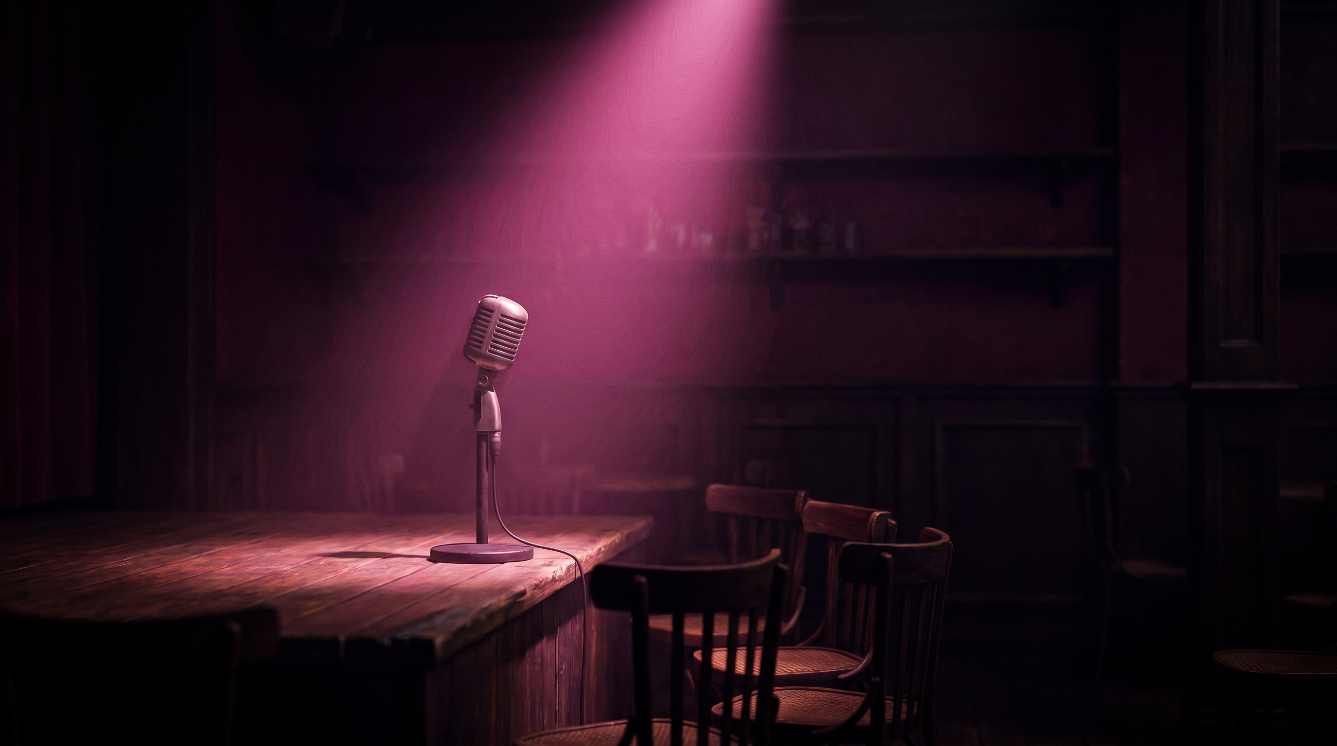 Vor der offenen Liste beim Poetry Slam: ein Mikrofon auf einer kleinen Kneipenbühne