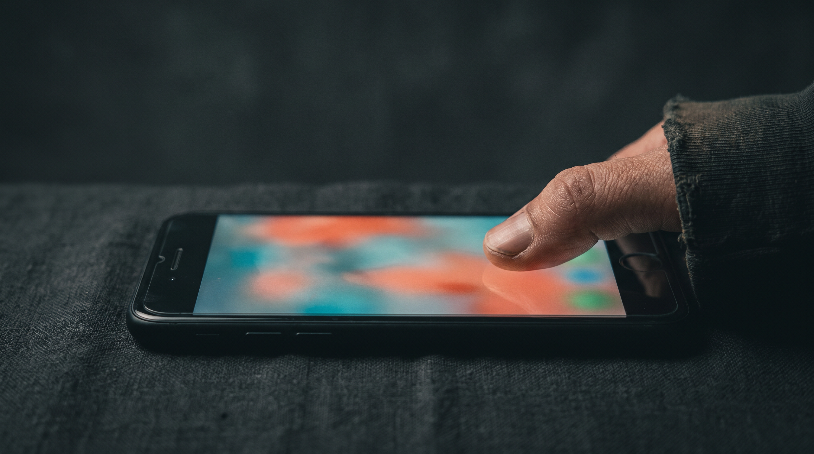 TikTok für Slammer beginnt am Daumen: eine Hand scrollt über ein leuchtendes Display