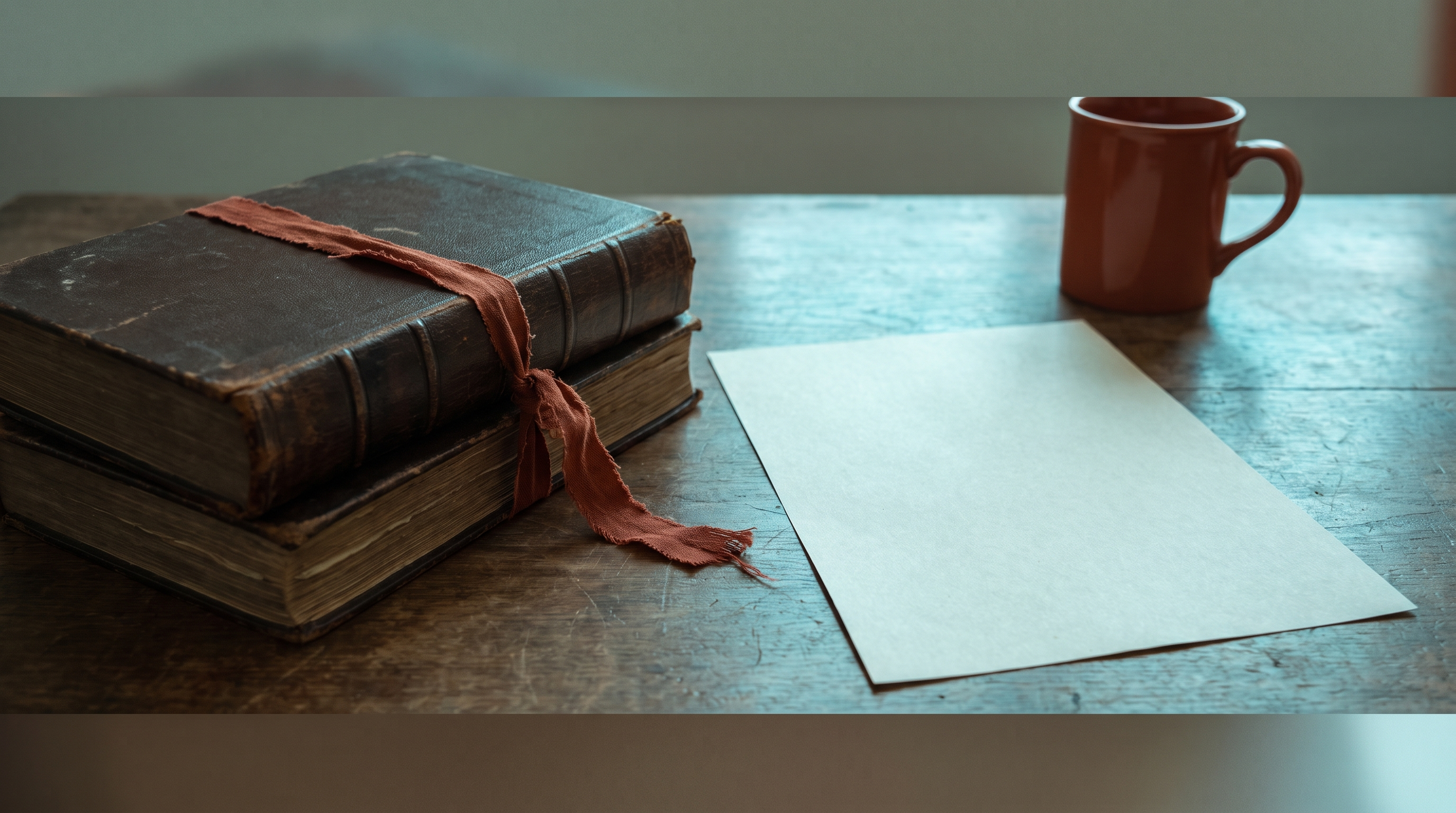 Recht und Text: Gesetzbücher neben einem leeren Blatt