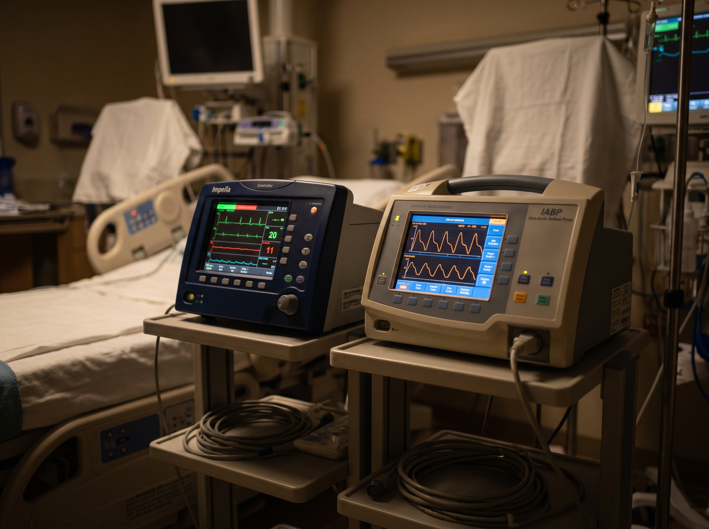 Mechanical cardiac support consoles at a bedside