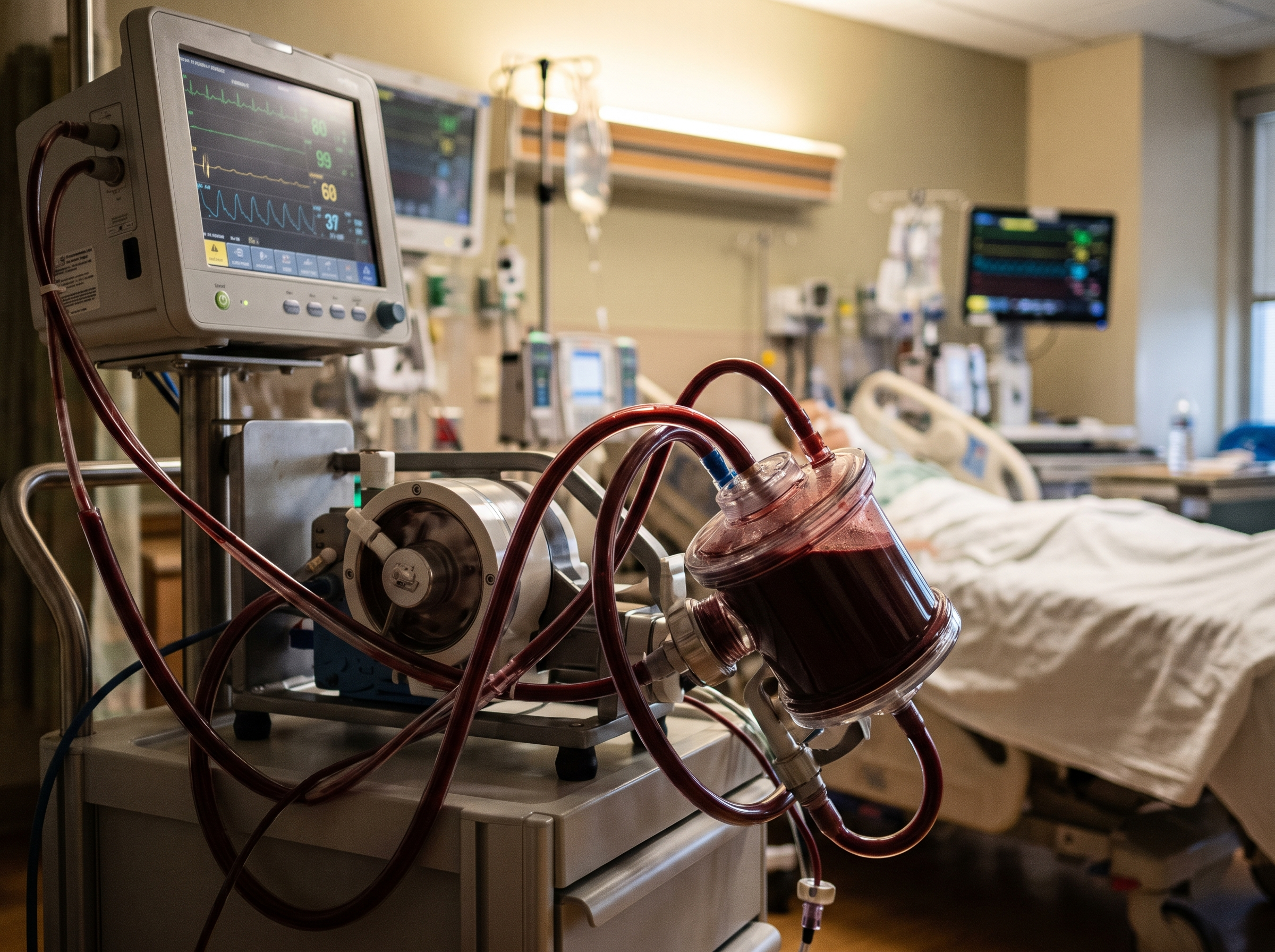 ECMO circuit and console at a bedside