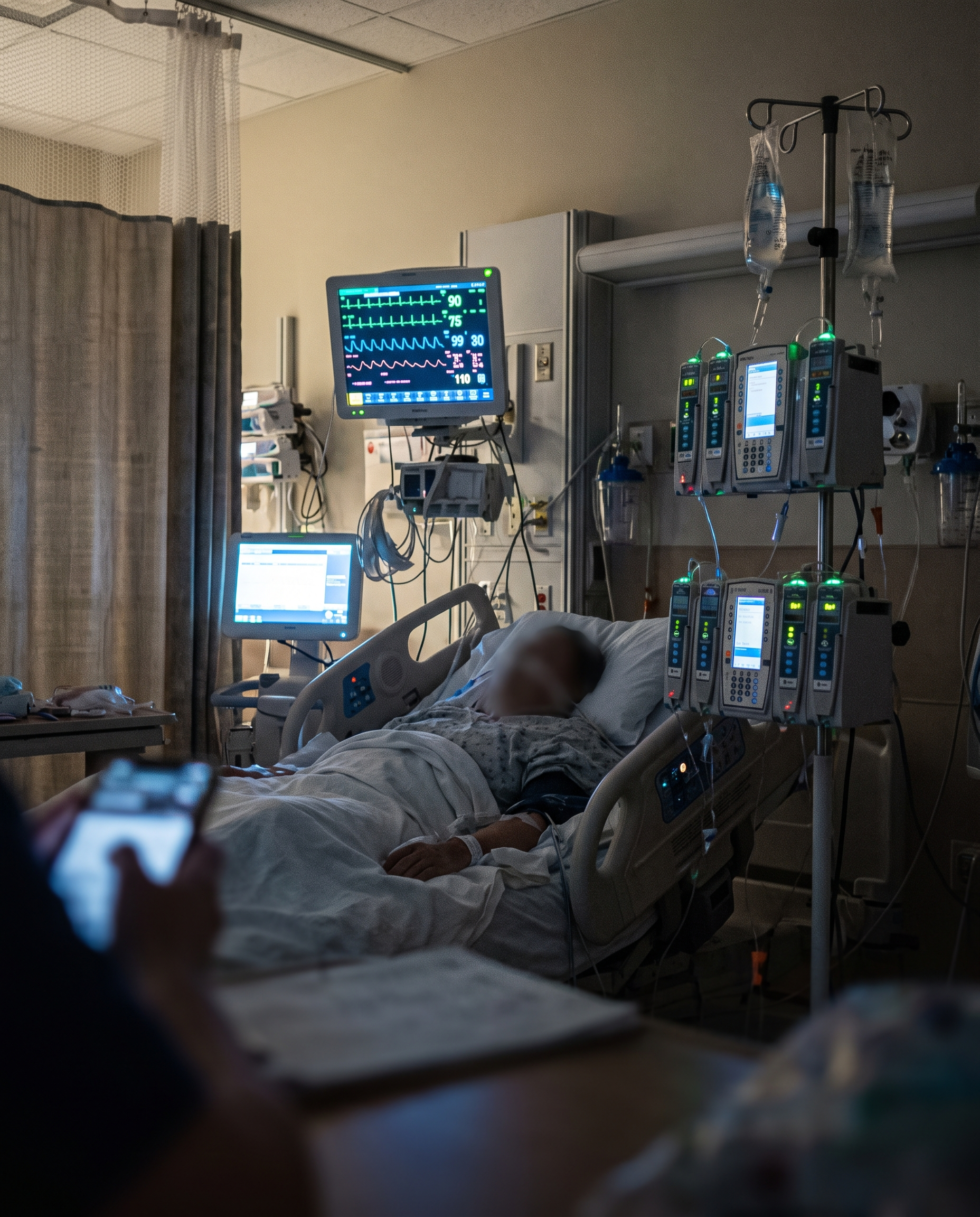 CVICU bedside monitor at night