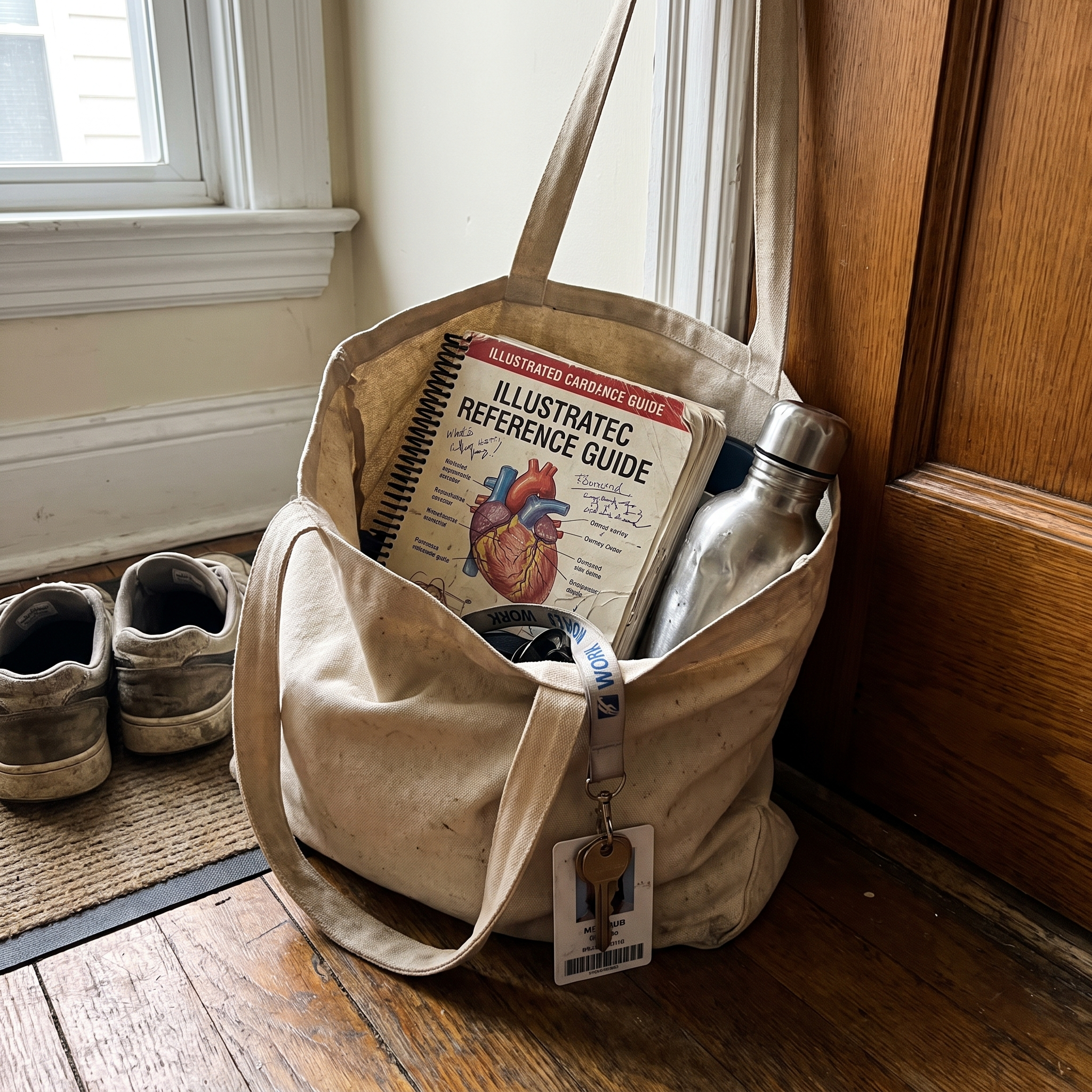 The guide tucked in a bag by the door, ready for shift