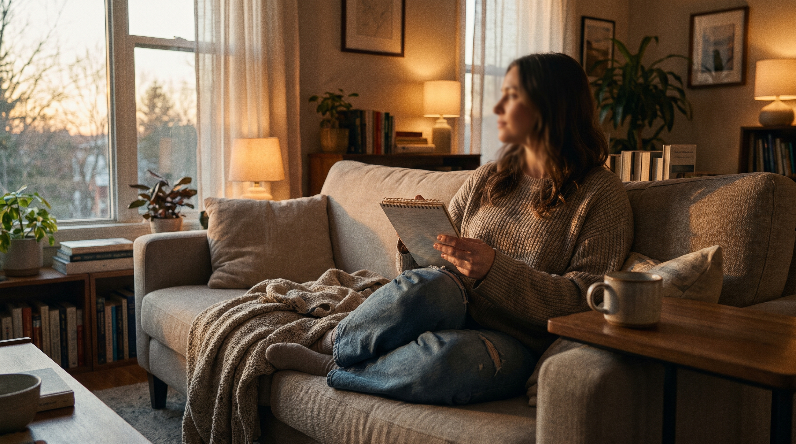 Nurse relaxed at home after a shift