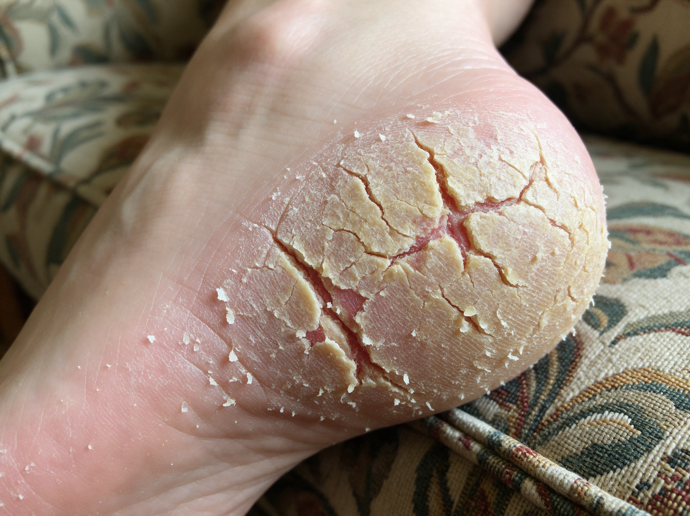 Close-up of a heel with thick scaling and cracks
