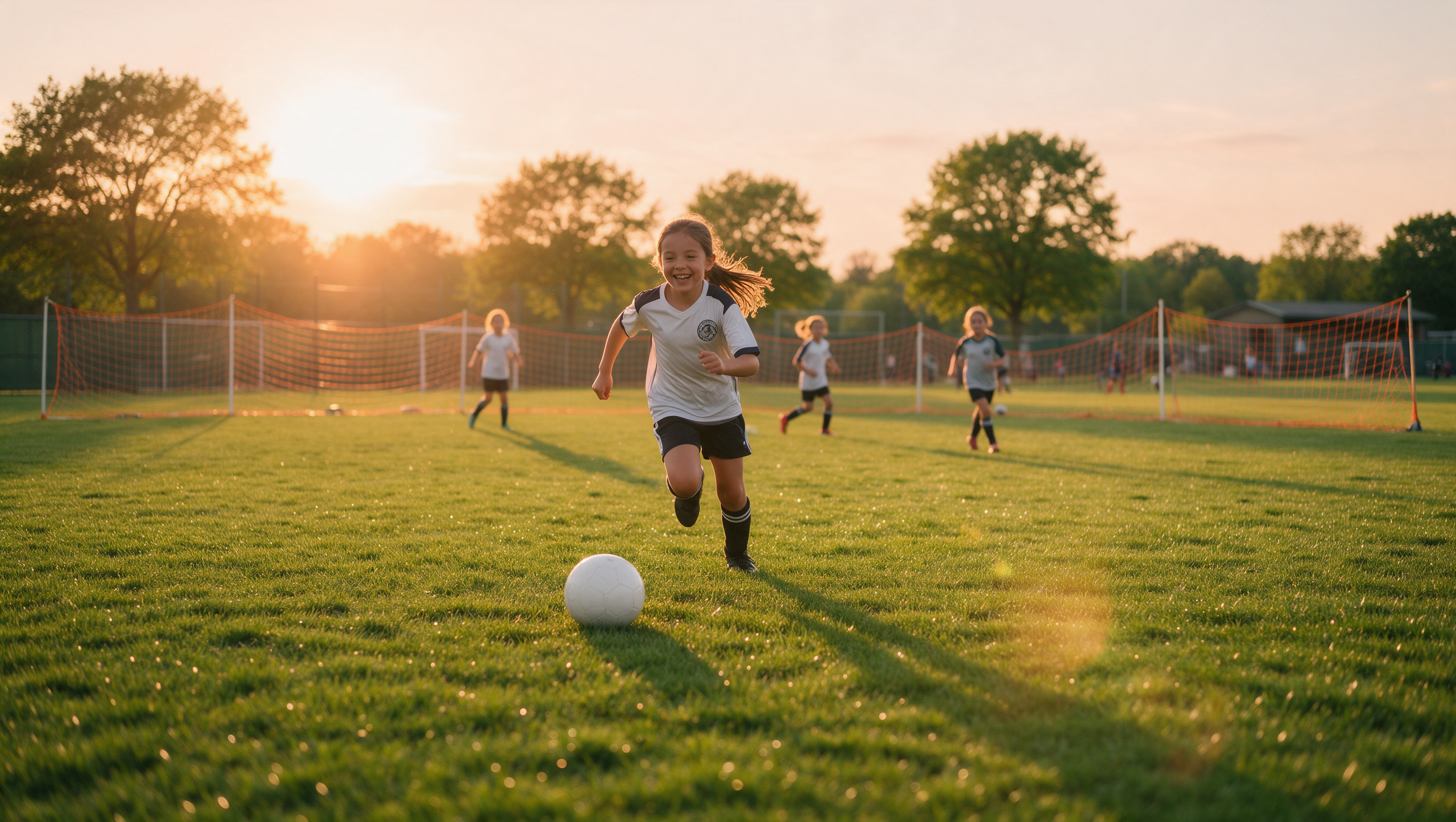 Young soccer player sprinting joyfully on the field