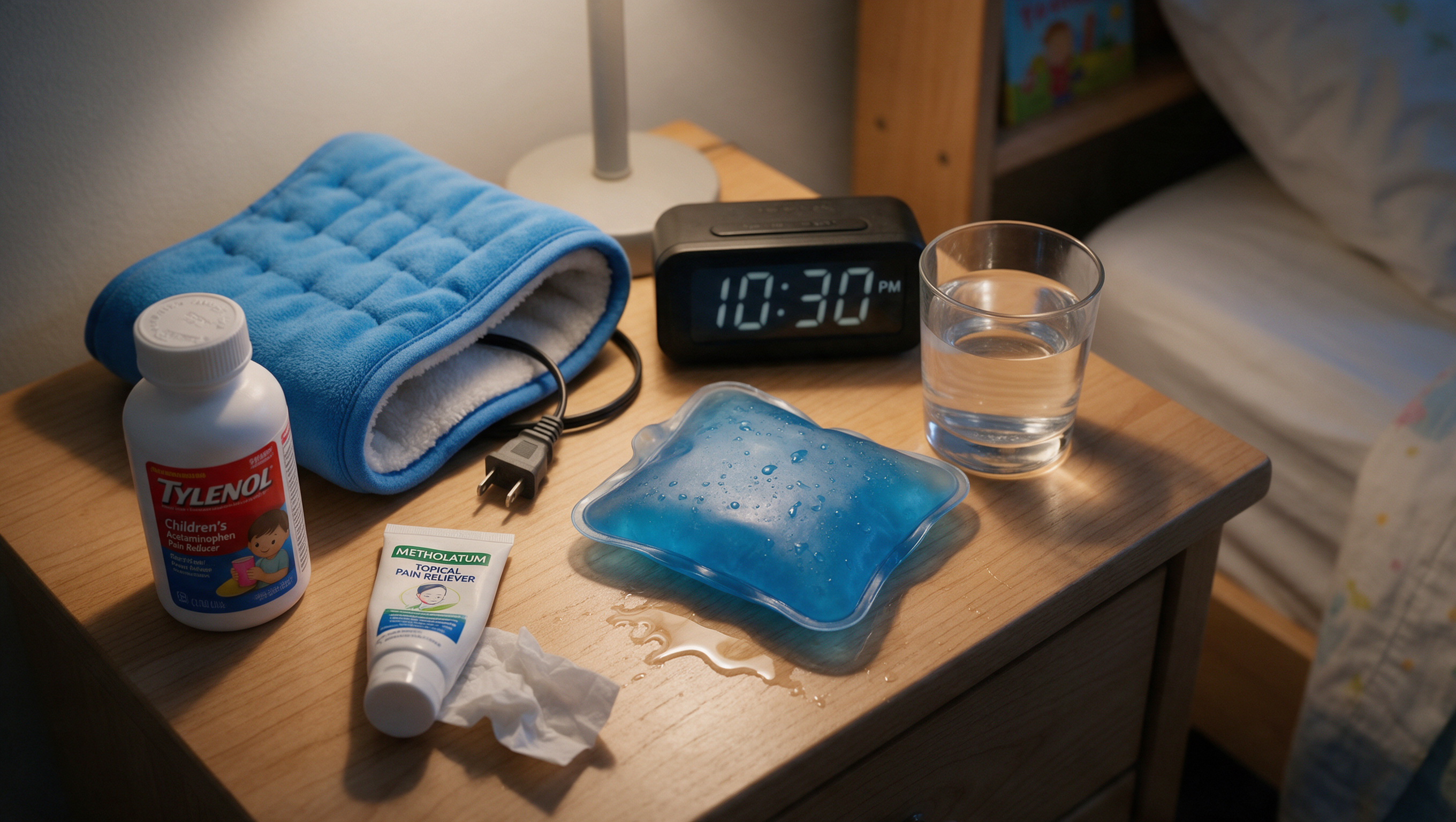 Nightstand cluttered with failed bedtime remedies