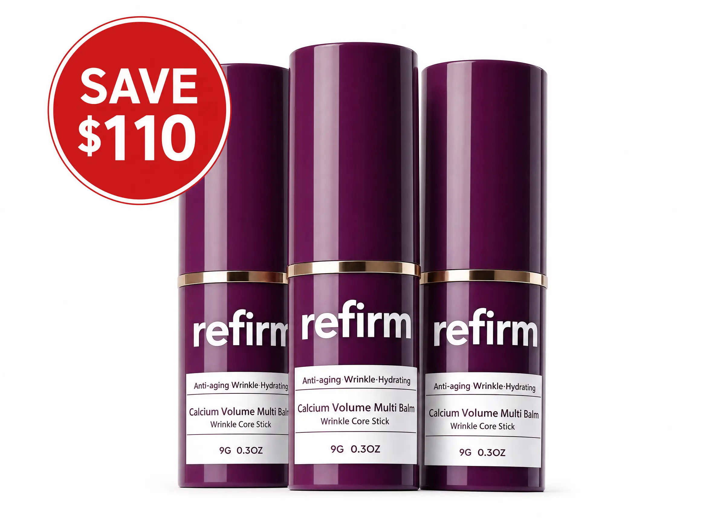 Refirm Calcium Balm 3-pack bundle with SAVE badge