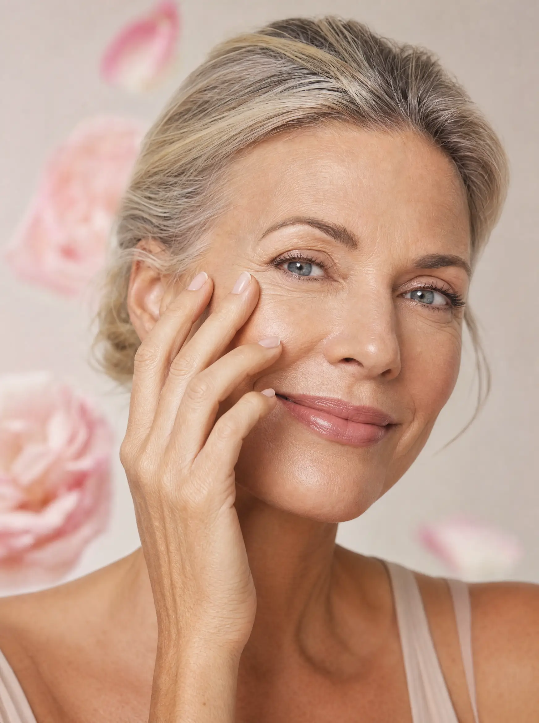 Woman gently touching smooth under-eye skin