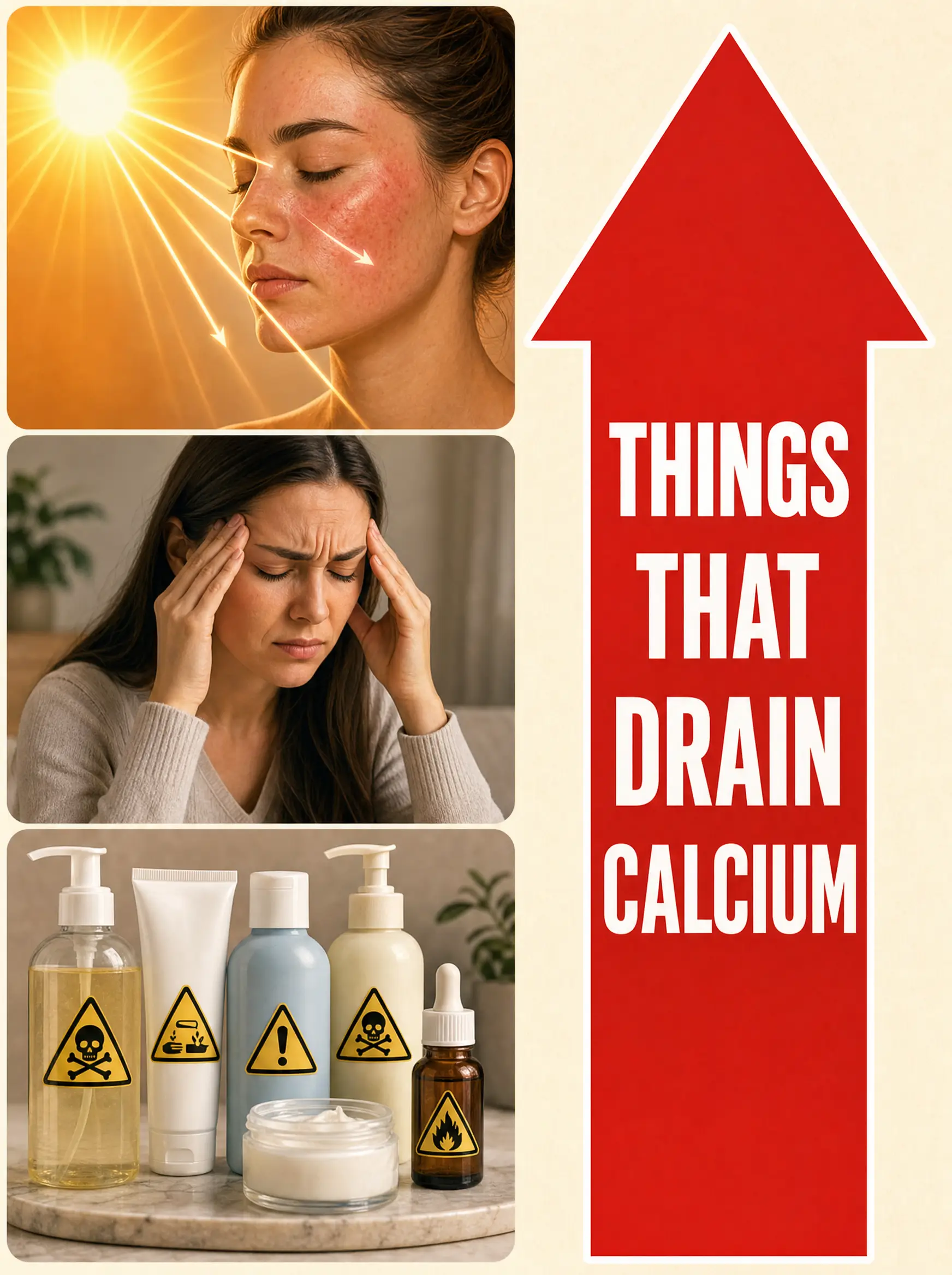 Things that drain calcium from your skin: UV, stress, harsh products