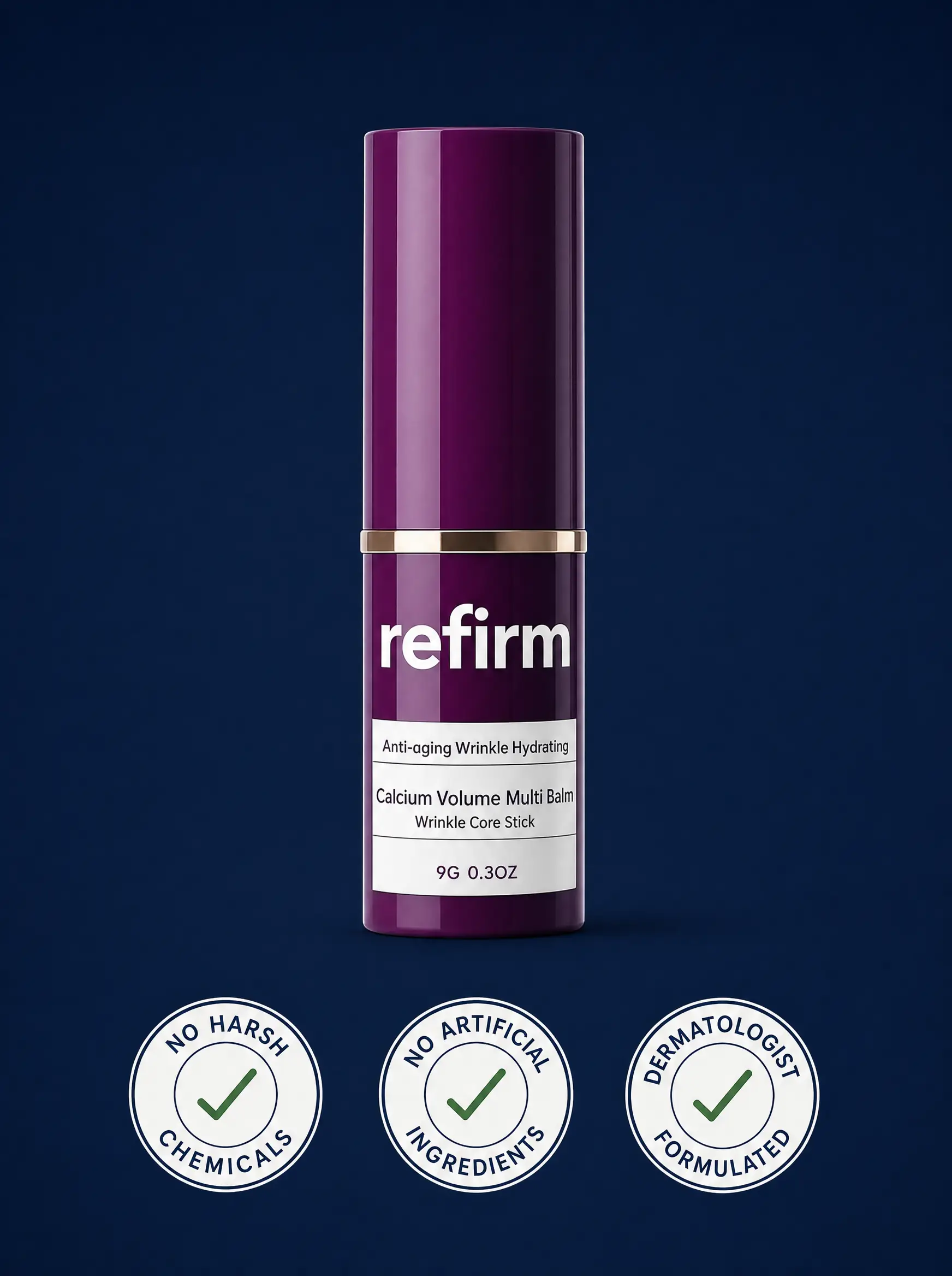 Refirm Calcium Balm with certification badges