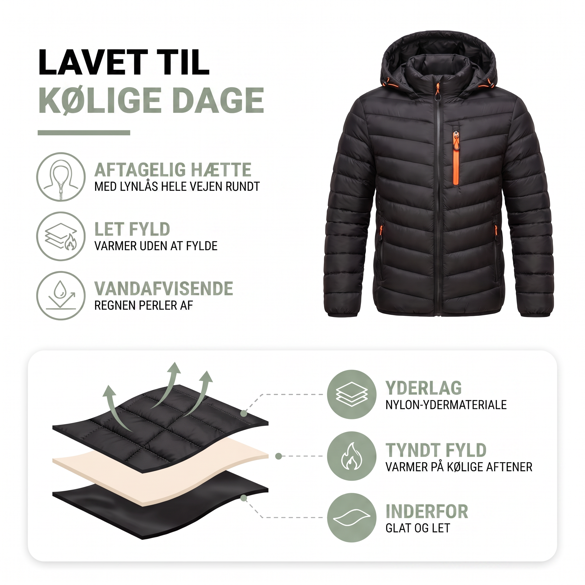 Overgangsjakke herre – let quiltet til efterårsvejr