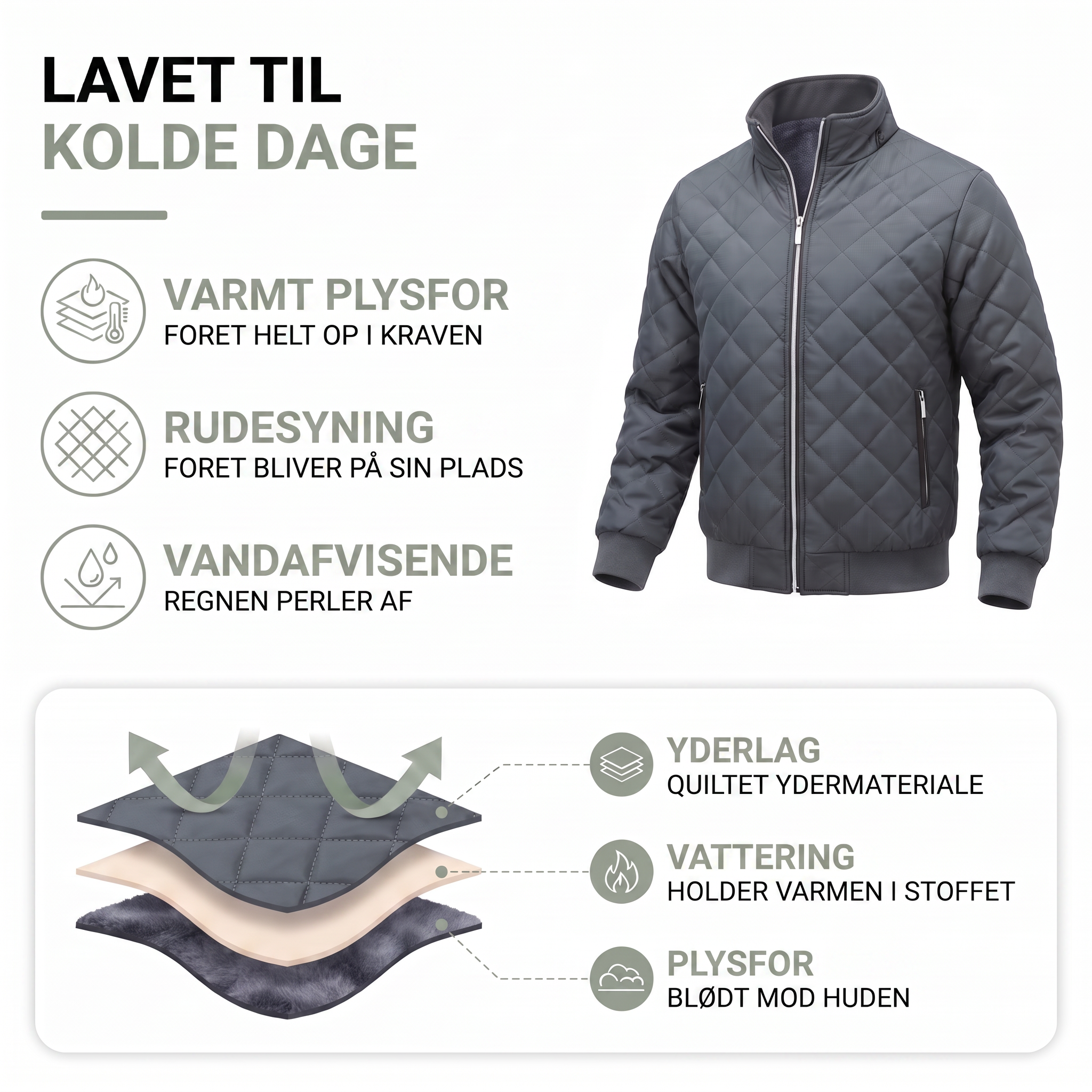 Vinterjakke herre – varm med plysfor og høj krave