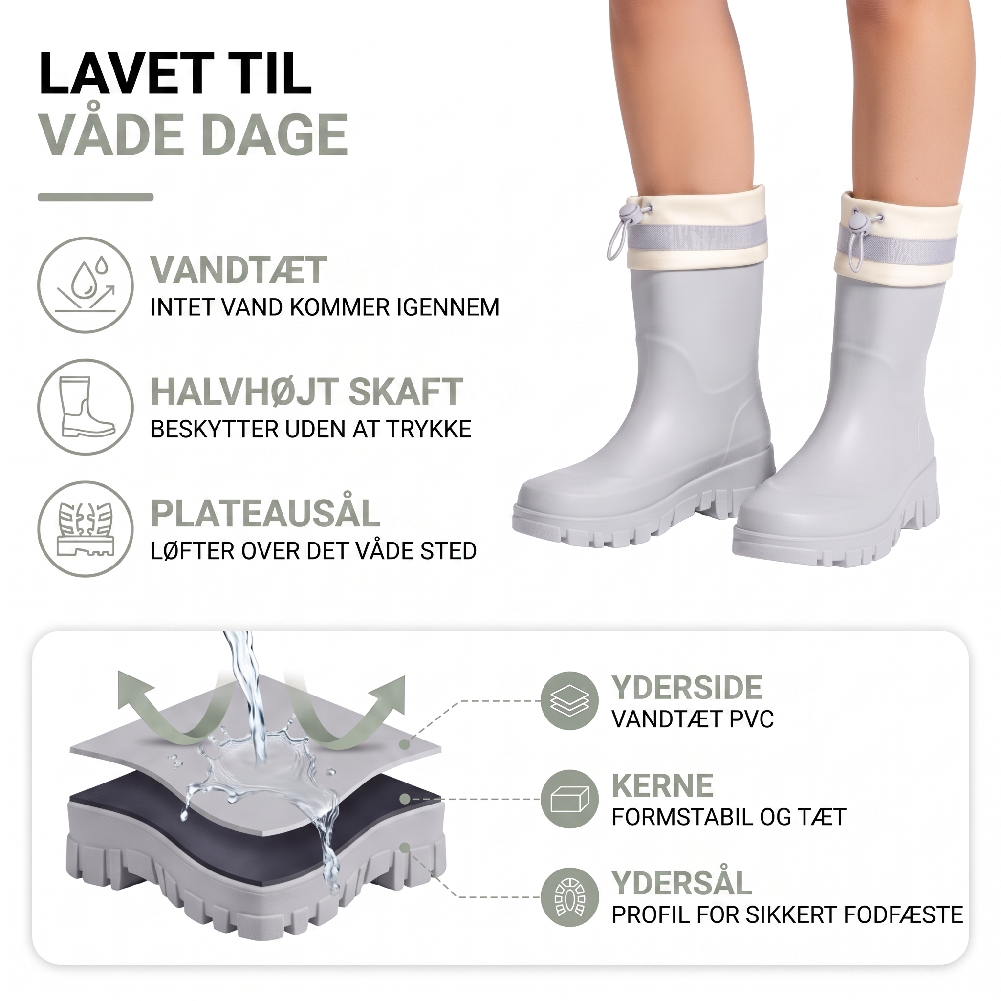 Halvhøje gummistøvler til dame med plateausål
