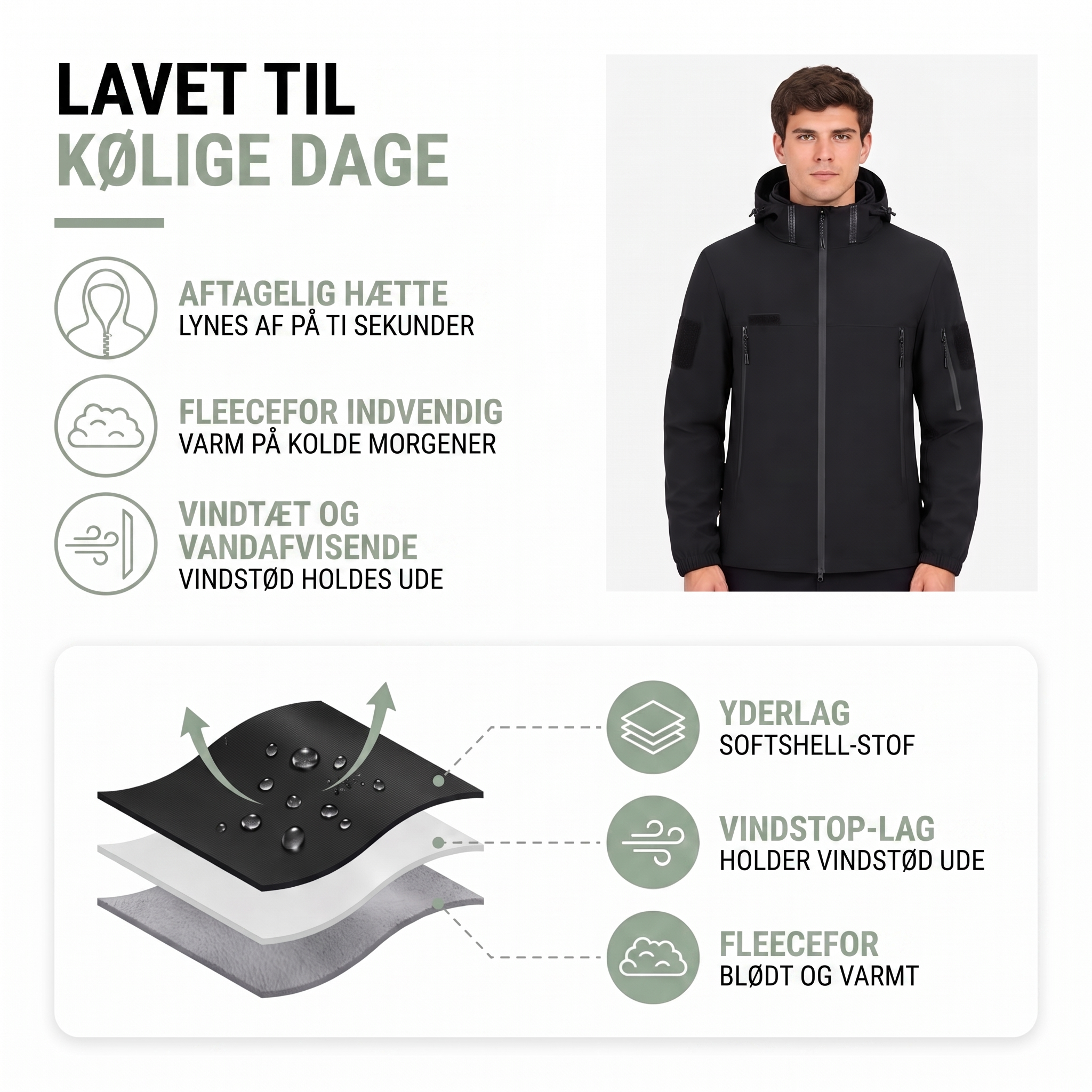 Overgangsjakke herre – softshell med fleecefor