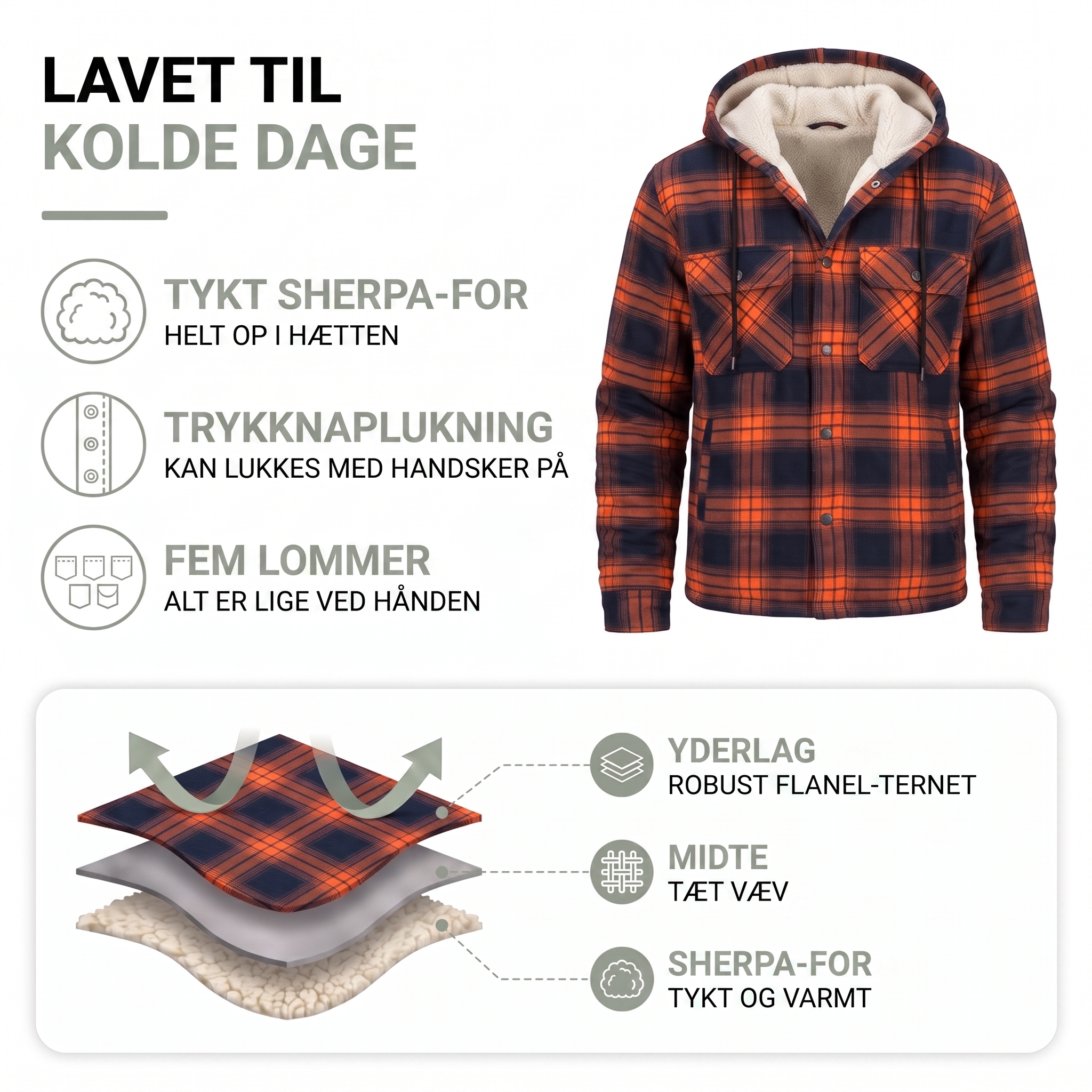 Skovmandsskjorte herre foret med sherpafor