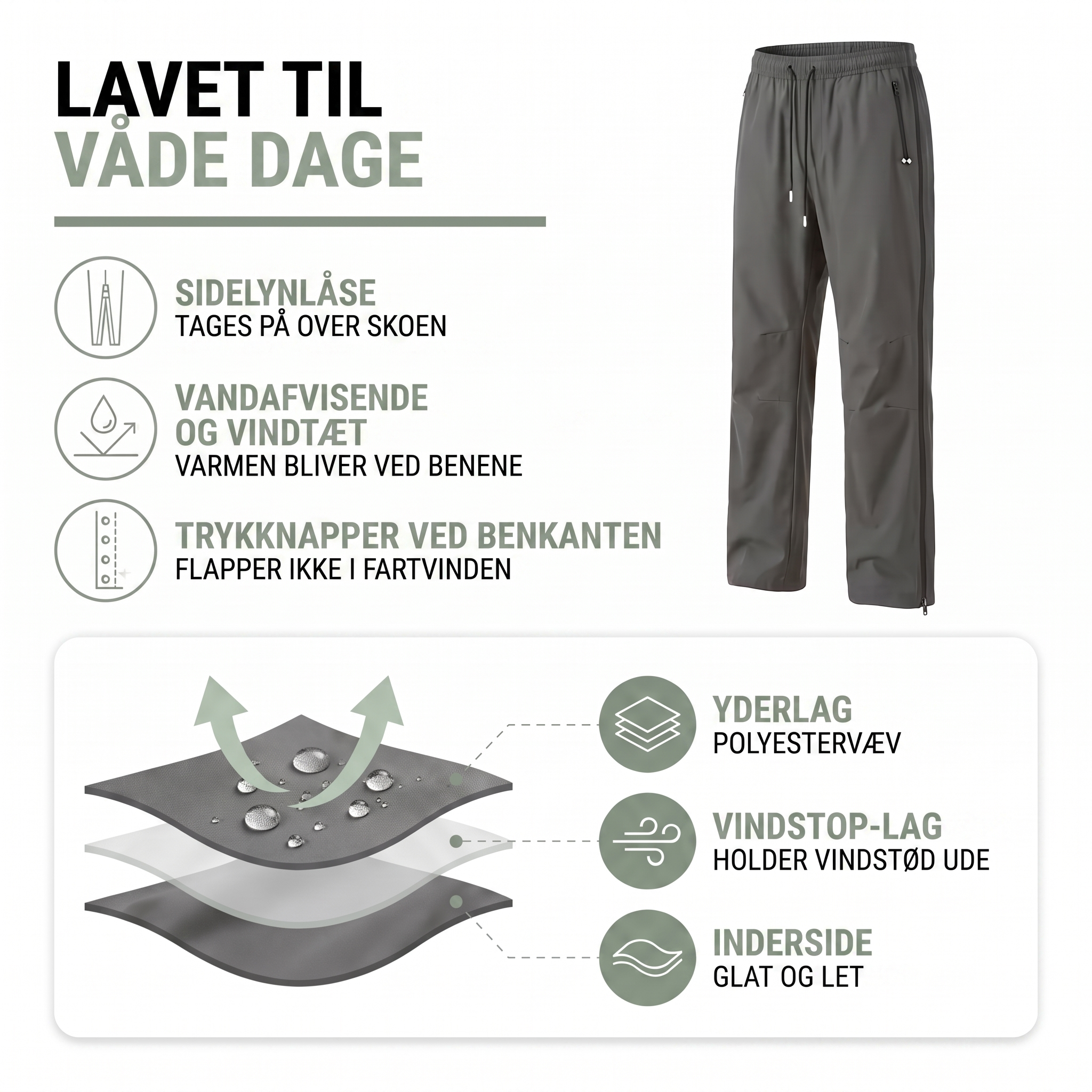 Regnbukser med sidelynlås trukket over vandrestøvle