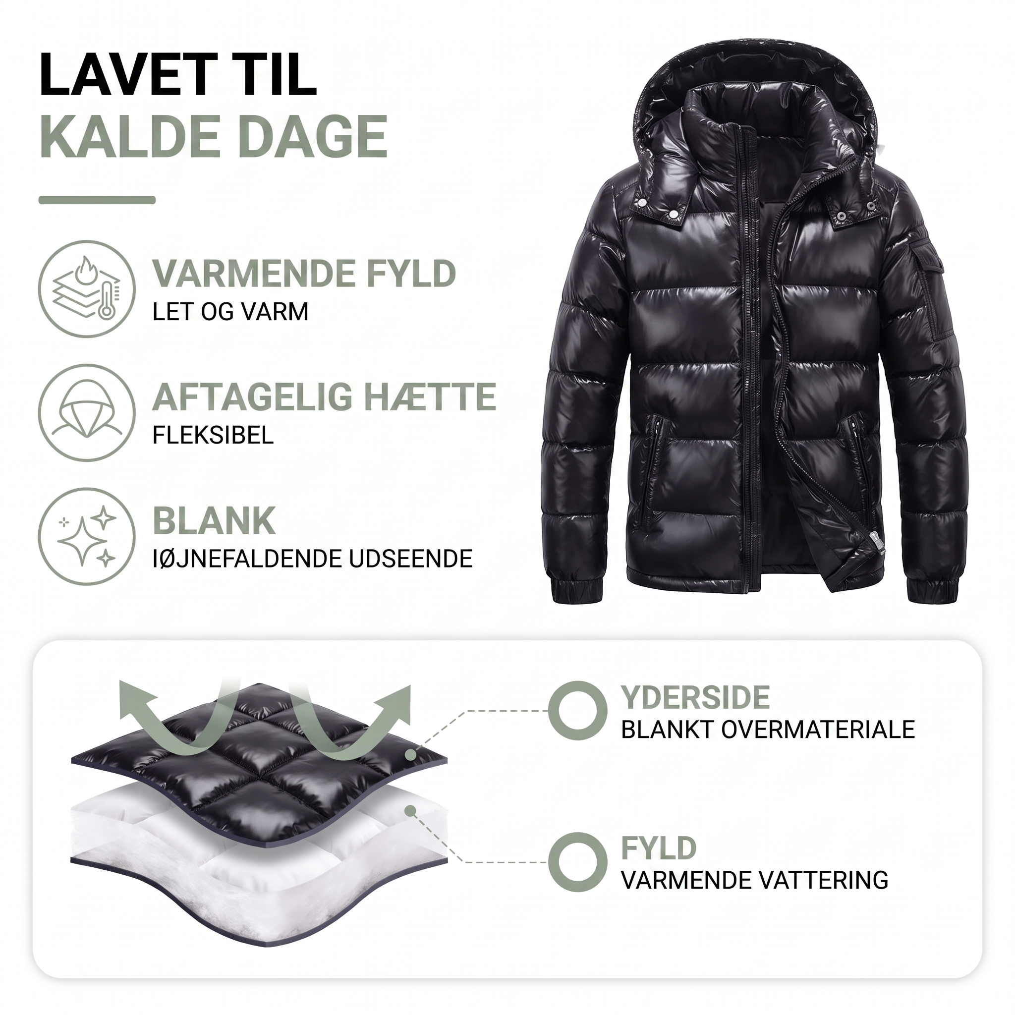 Vinterjakke herre med skinnende overflade