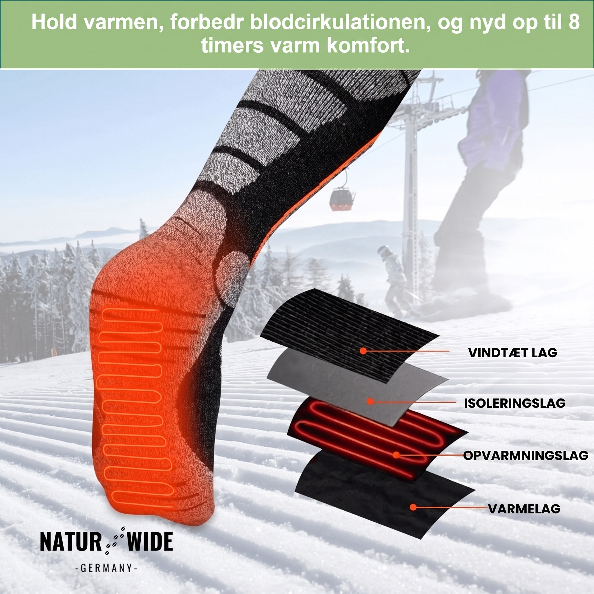 Varmesokker med batteri og 3 varmetrin