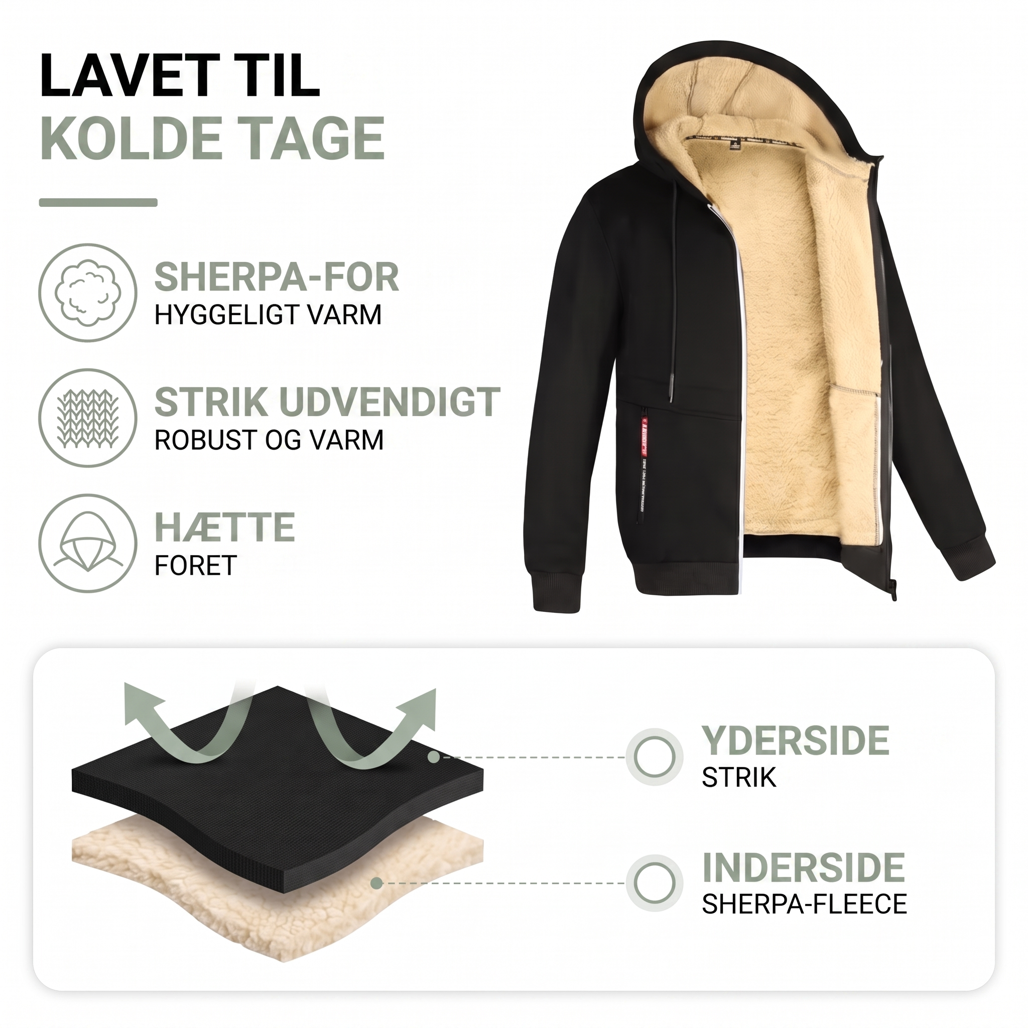 Cardigan med hætte herre – varmt sherpafor