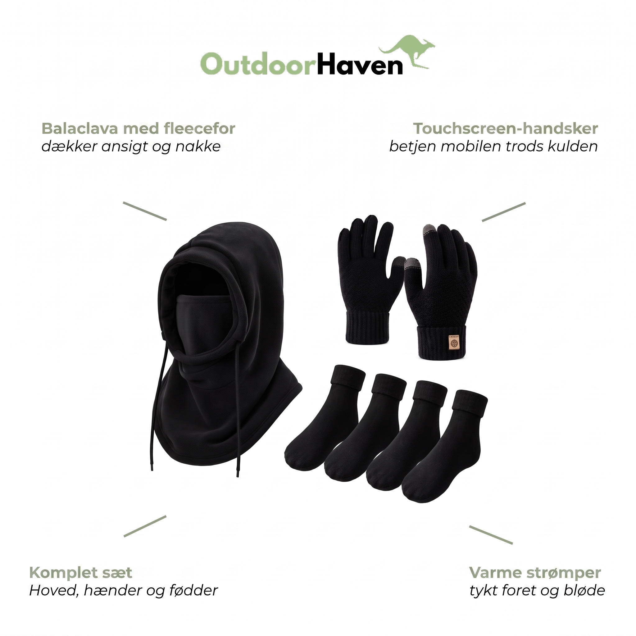 Balaclava, handsker og sokker sæt – fleece foret