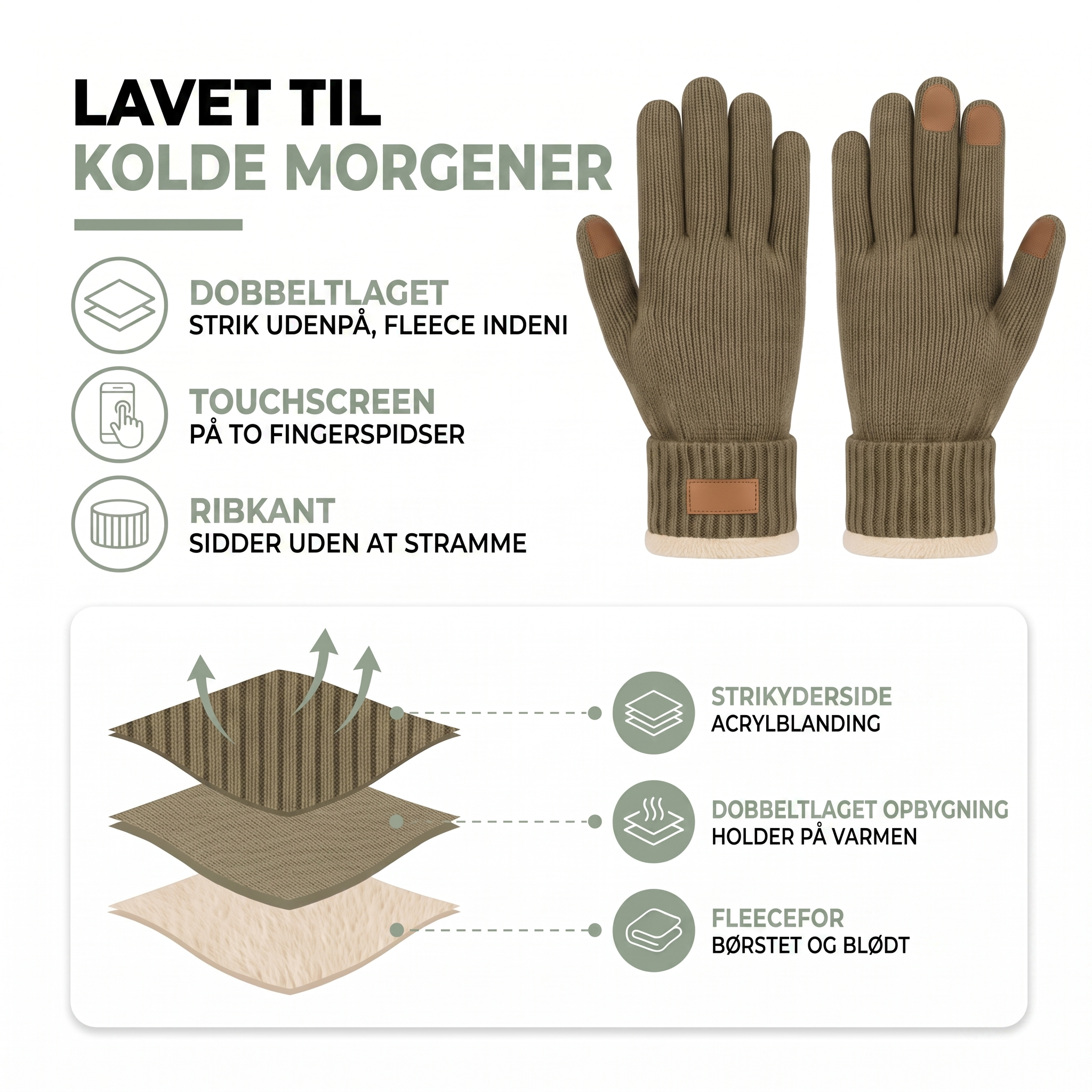 Vinterhandsker herre – touchscreen og fleecefor