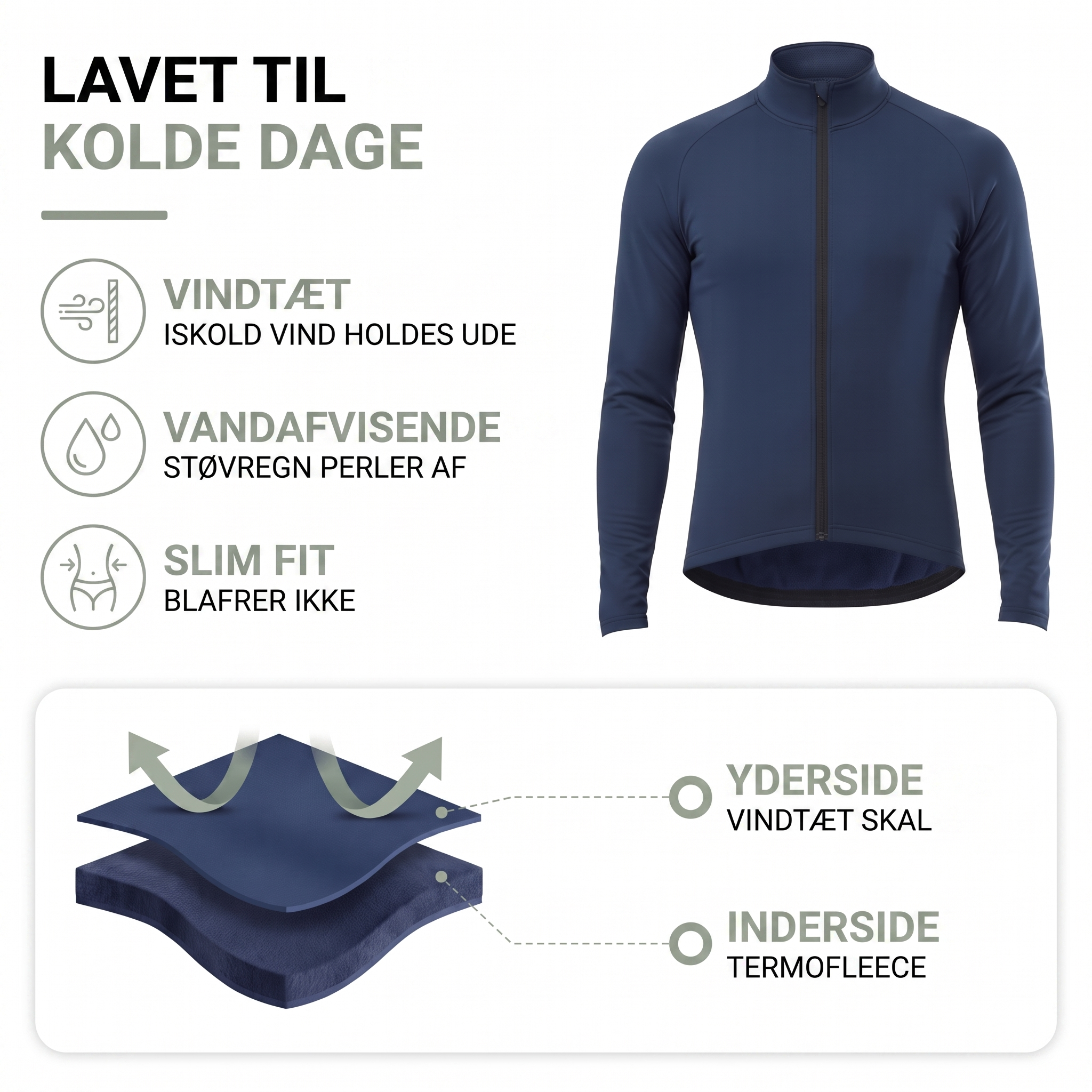 Vinter cykeljakke herre i sort, slim fit