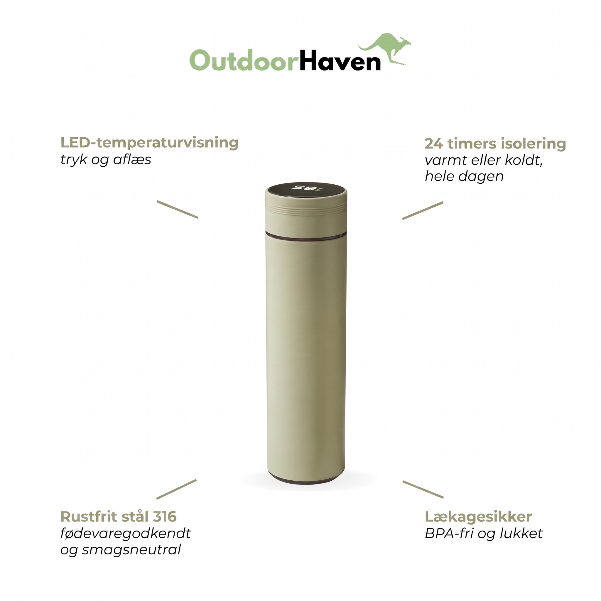 Termoflaske 500 ml med LED-temperaturvisning