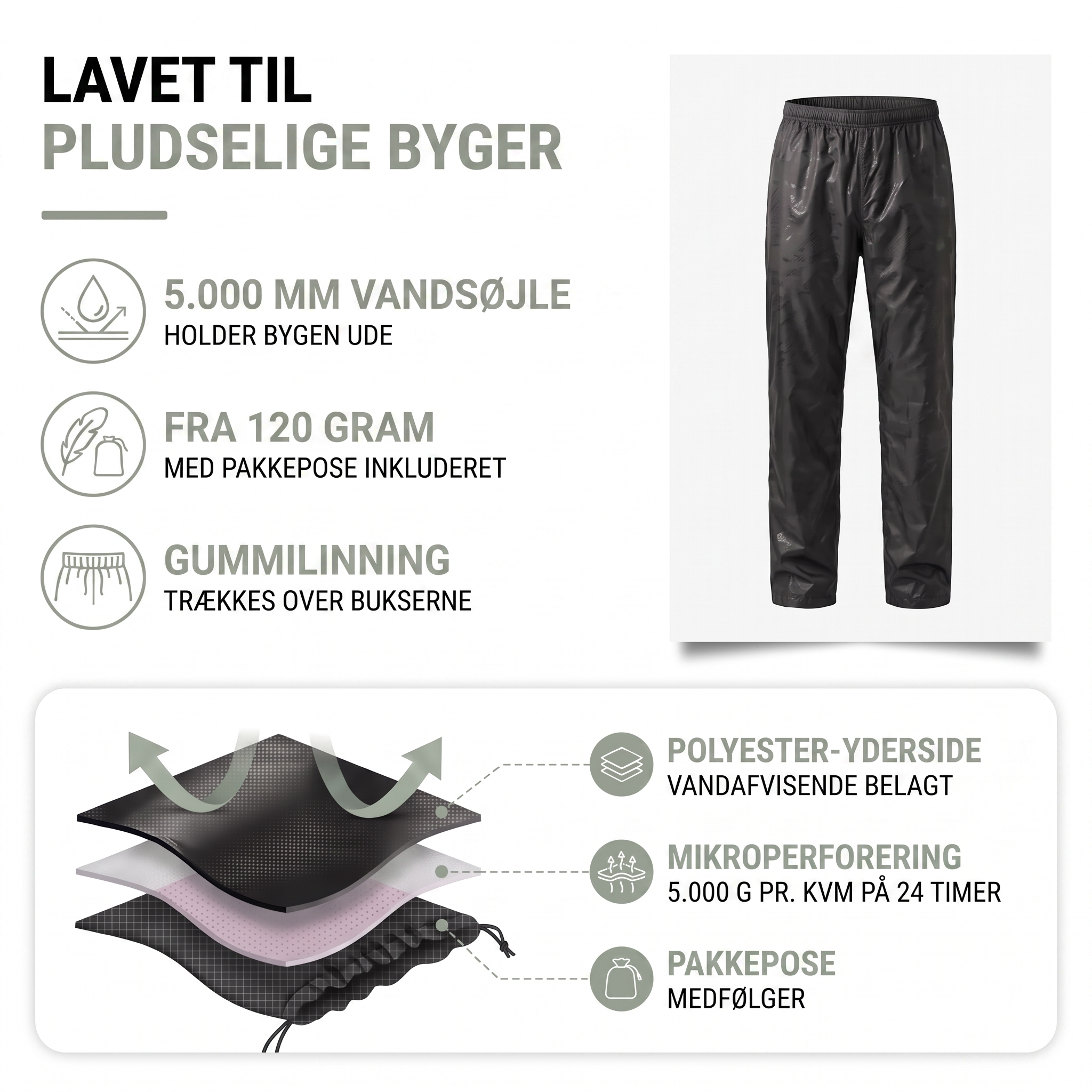 Regnbukser unisex – 5.000 mm vandsøjle