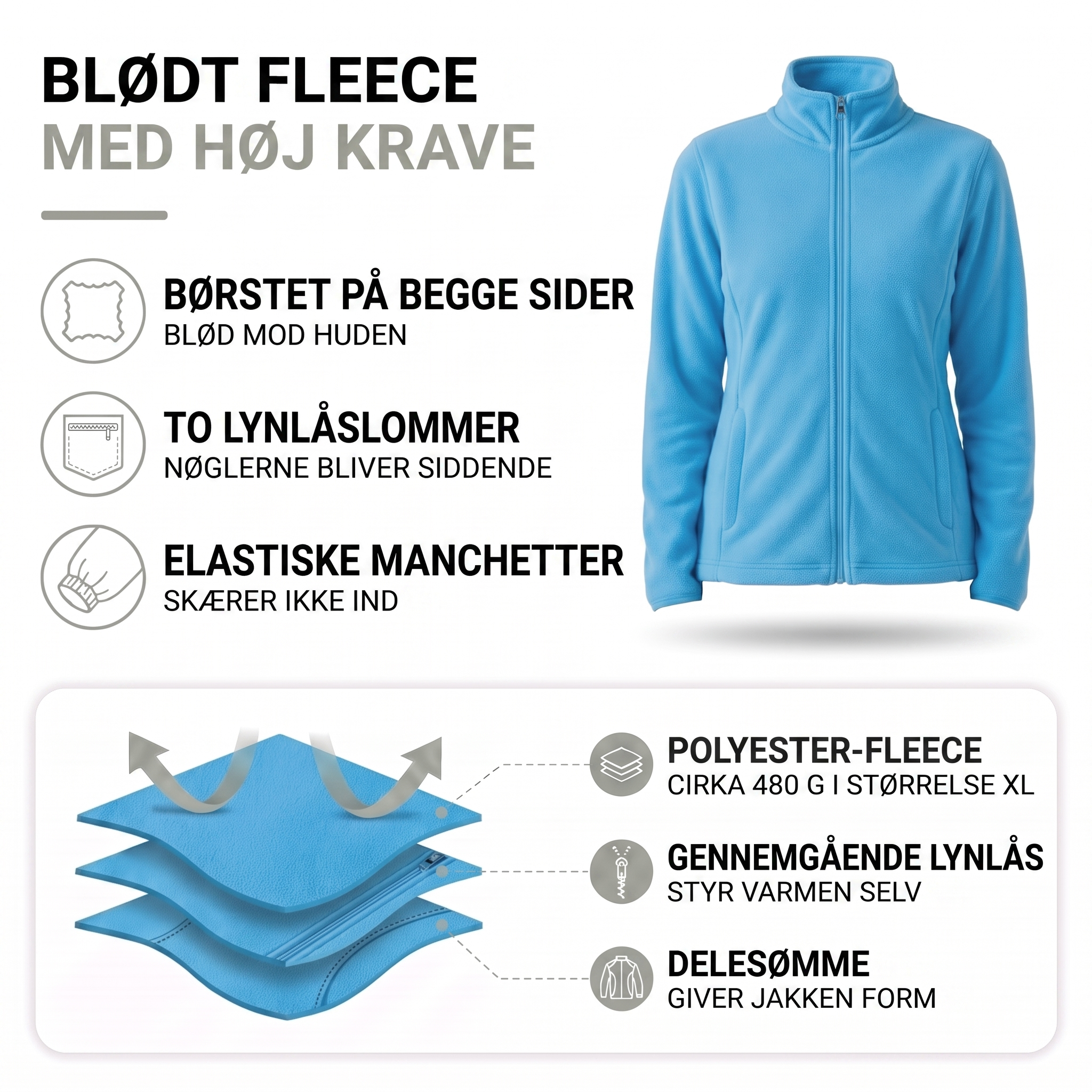 Overgangsjakke dame i marineblå fleece